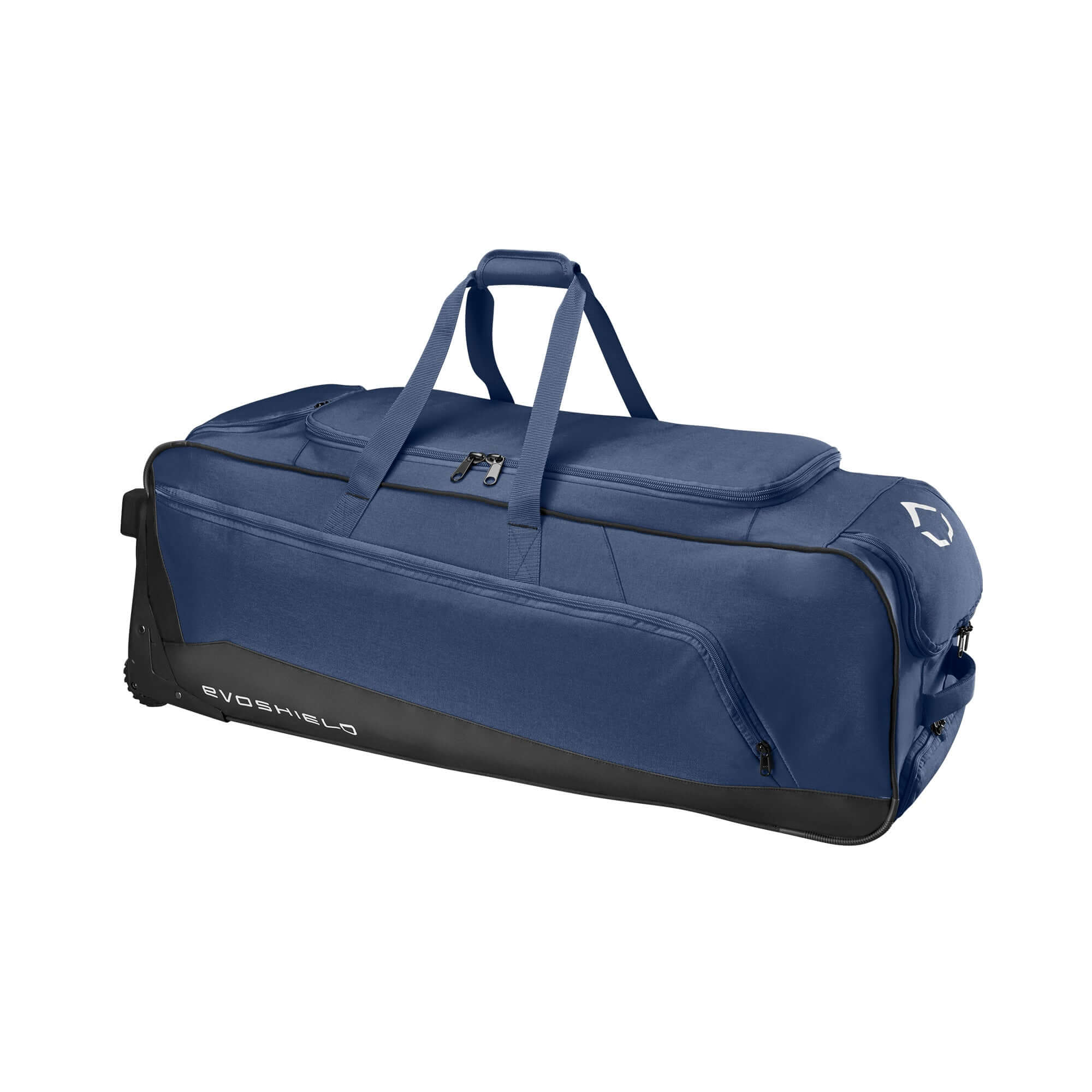 Evoshield Stonewall 2.0 Wheeled Bag in navy blue, designed for athletes to store sports gear and equipment.