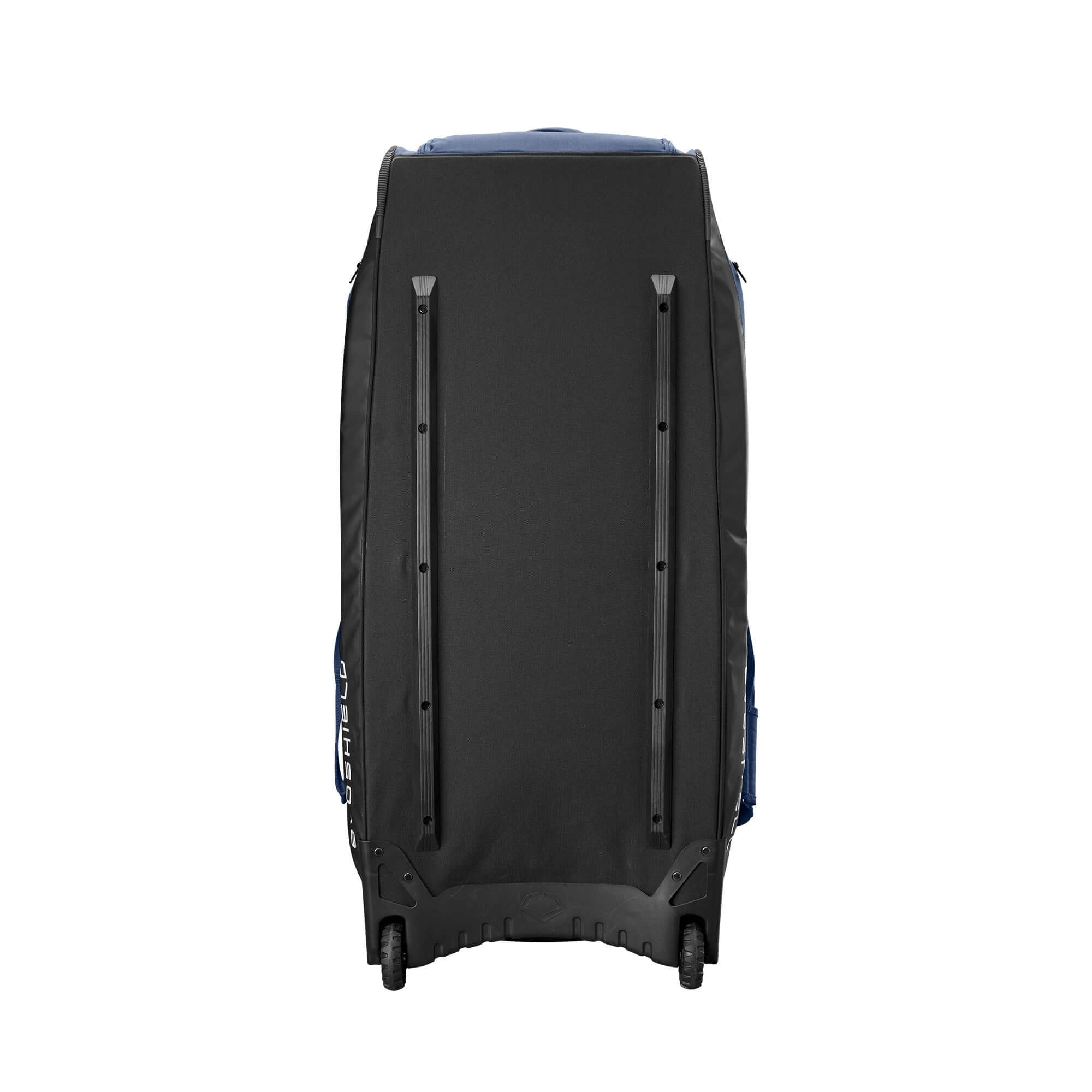 Rear view of Evoshield Stonewall 2.0 Wheeled Bag showcasing its sturdy base and durable design for transporting sports gear.