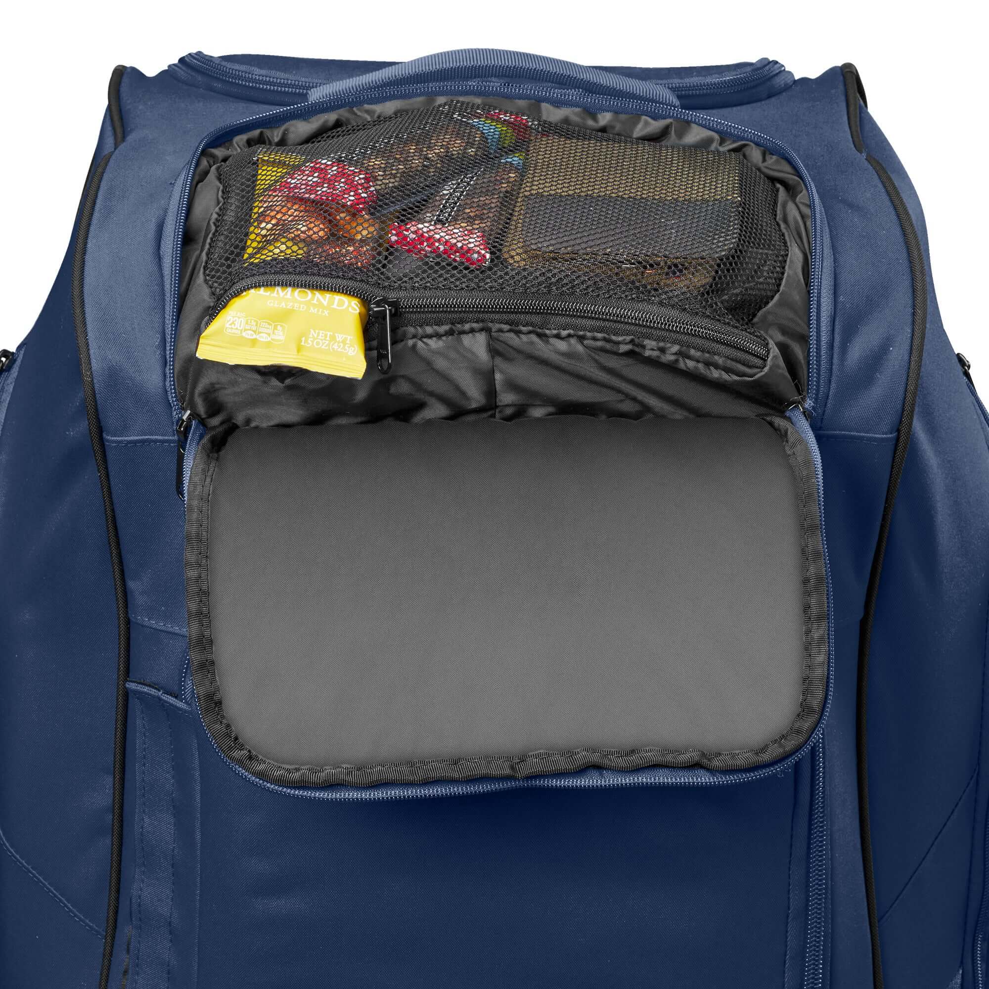 Evoshield Stonewall 2.0 Wheeled Bag top compartment with mesh storage for easy access to equipment and accessories.