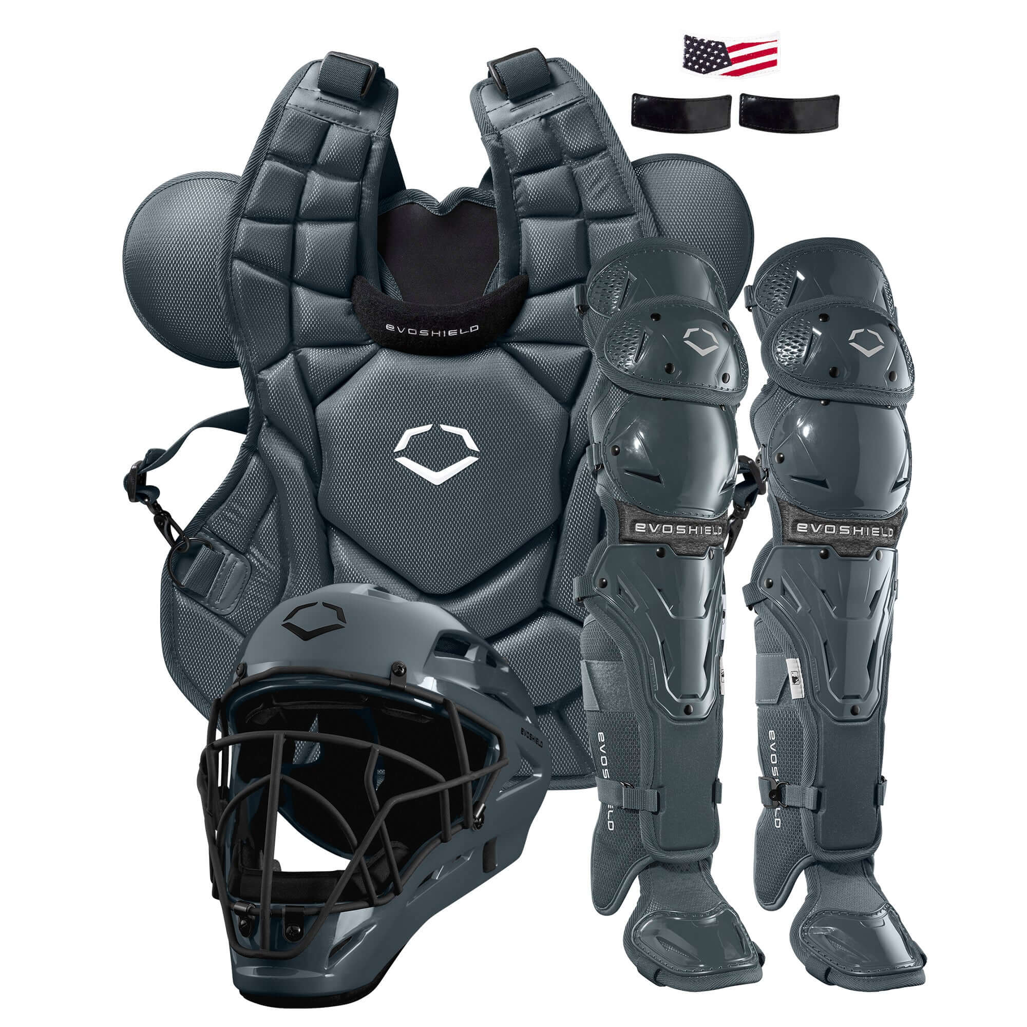 Evoshield G2S adult catcher's gear kit with helmet, chest protector, and leg guards for baseball safety.