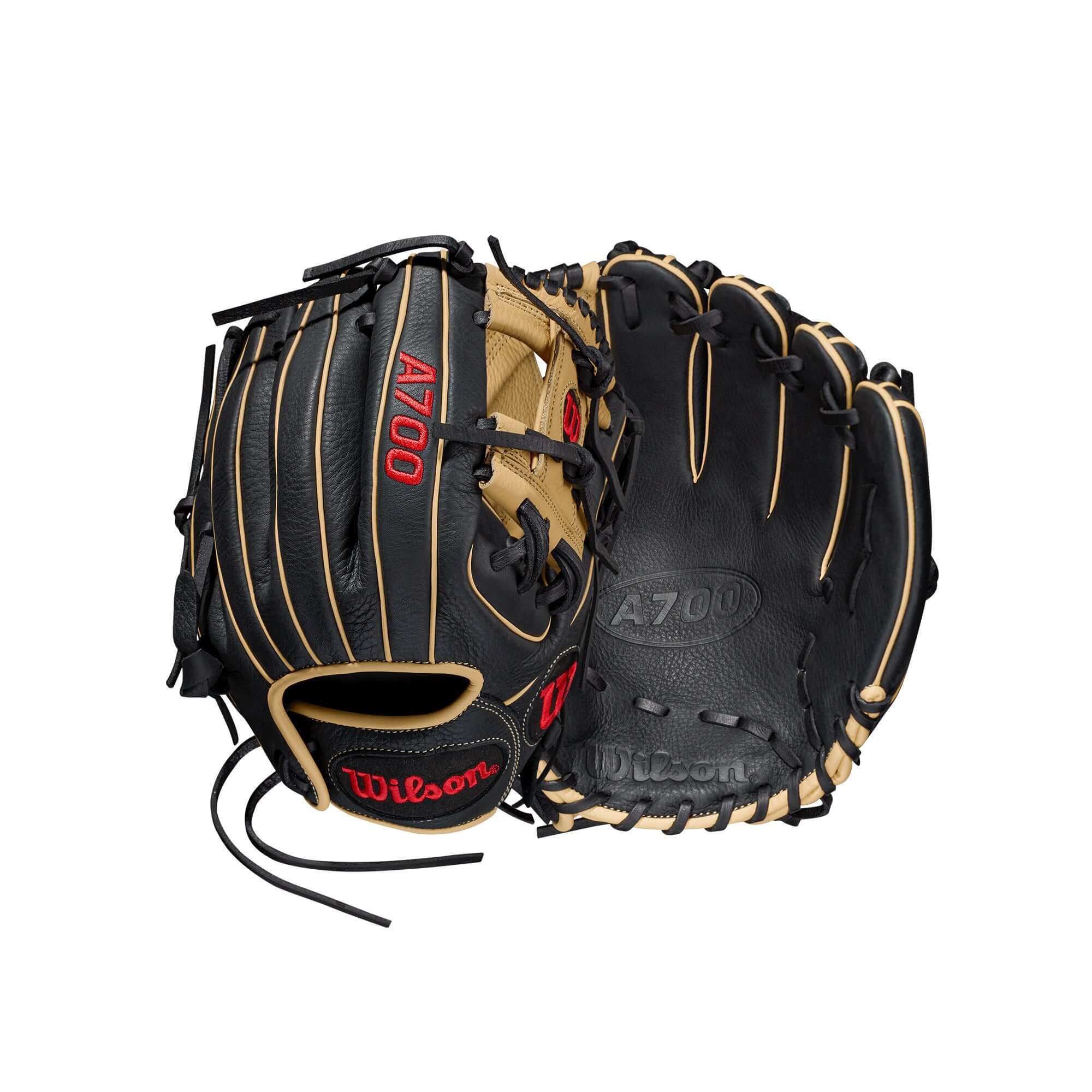 Wilson A700 Baseball Glove 11.5 inch Black Blonde Red with H-Web