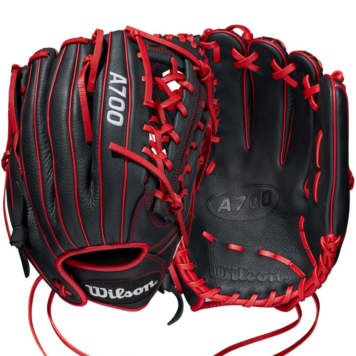 Wilson A700 12 LHT Baseball Glove, Black/Red, Full Grain Leather, Pro Laced T-Web