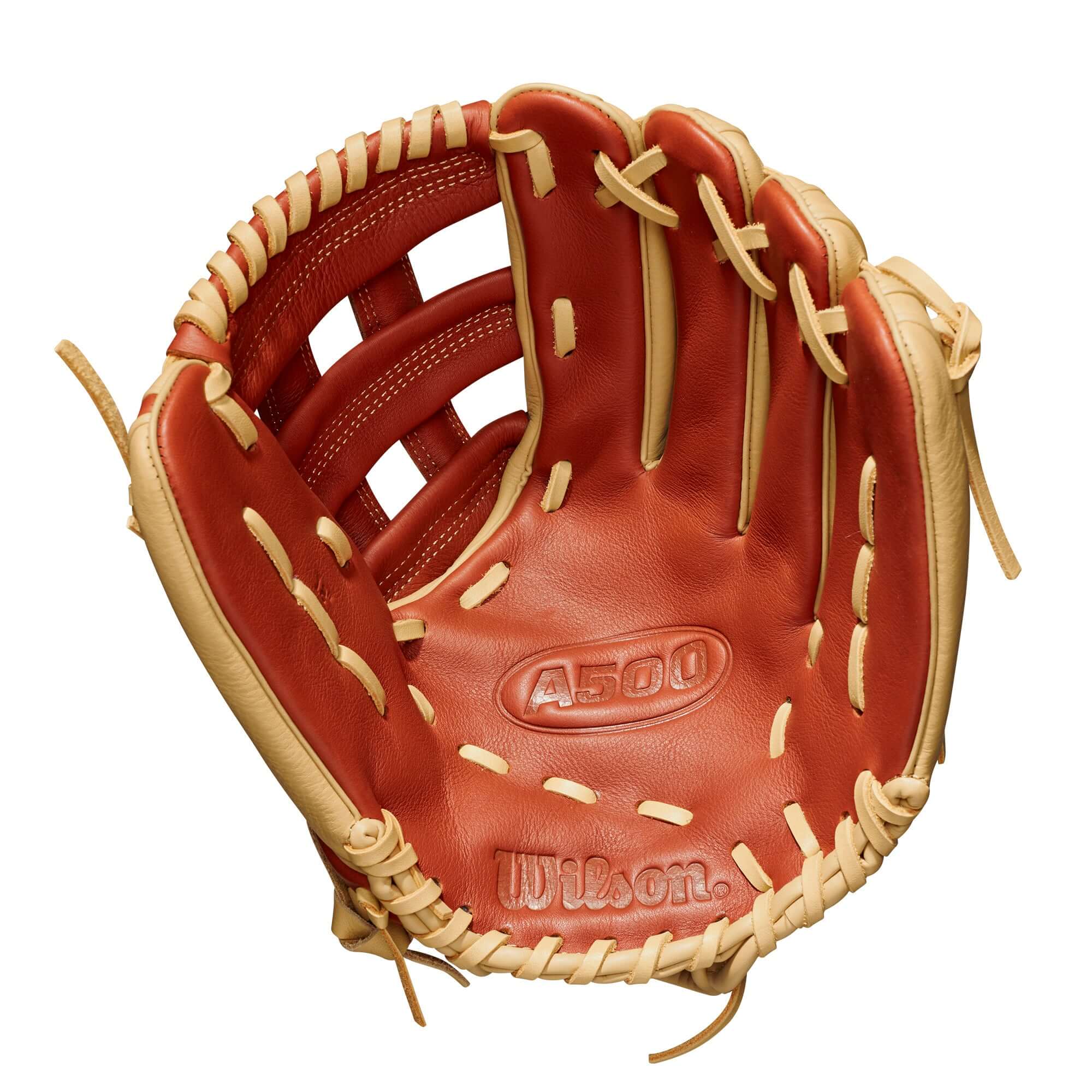 Wilson A500 Baseball Glove 12 Copper/Blonde, Dual Post Web, All-Leather, Youth Fit