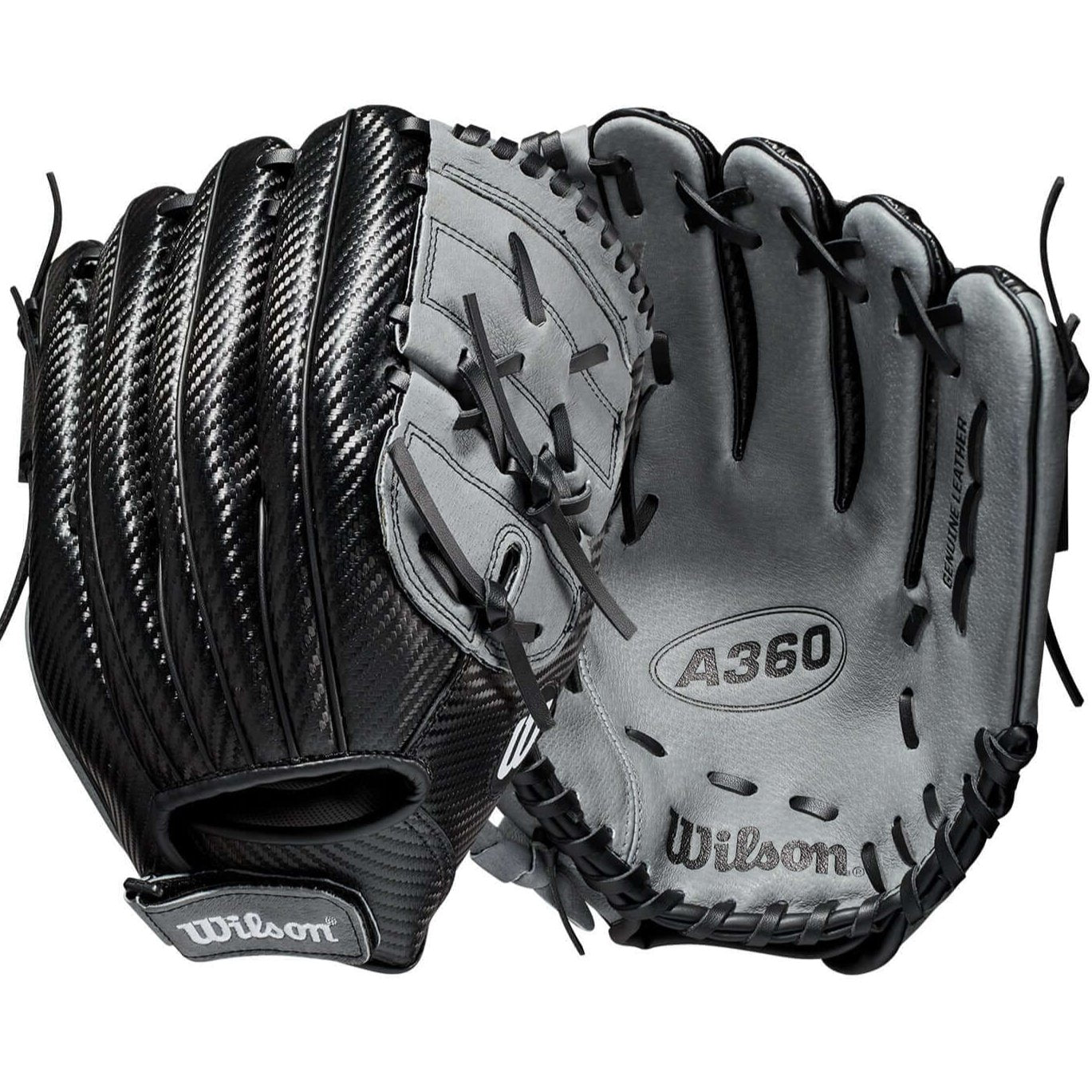 Wilson A360 12-inch baseball glove, black/carbon/white, LHT