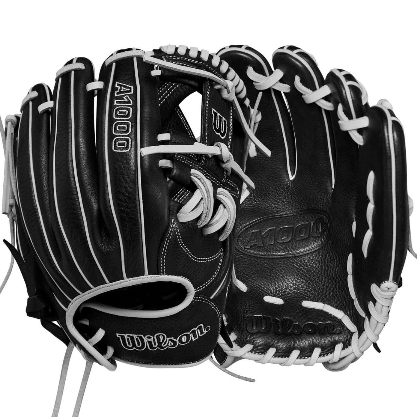 Wilson A1000 H75 Black/Silver Fastpitch Softball Glove, 11.75" infield glove with H-Web design.