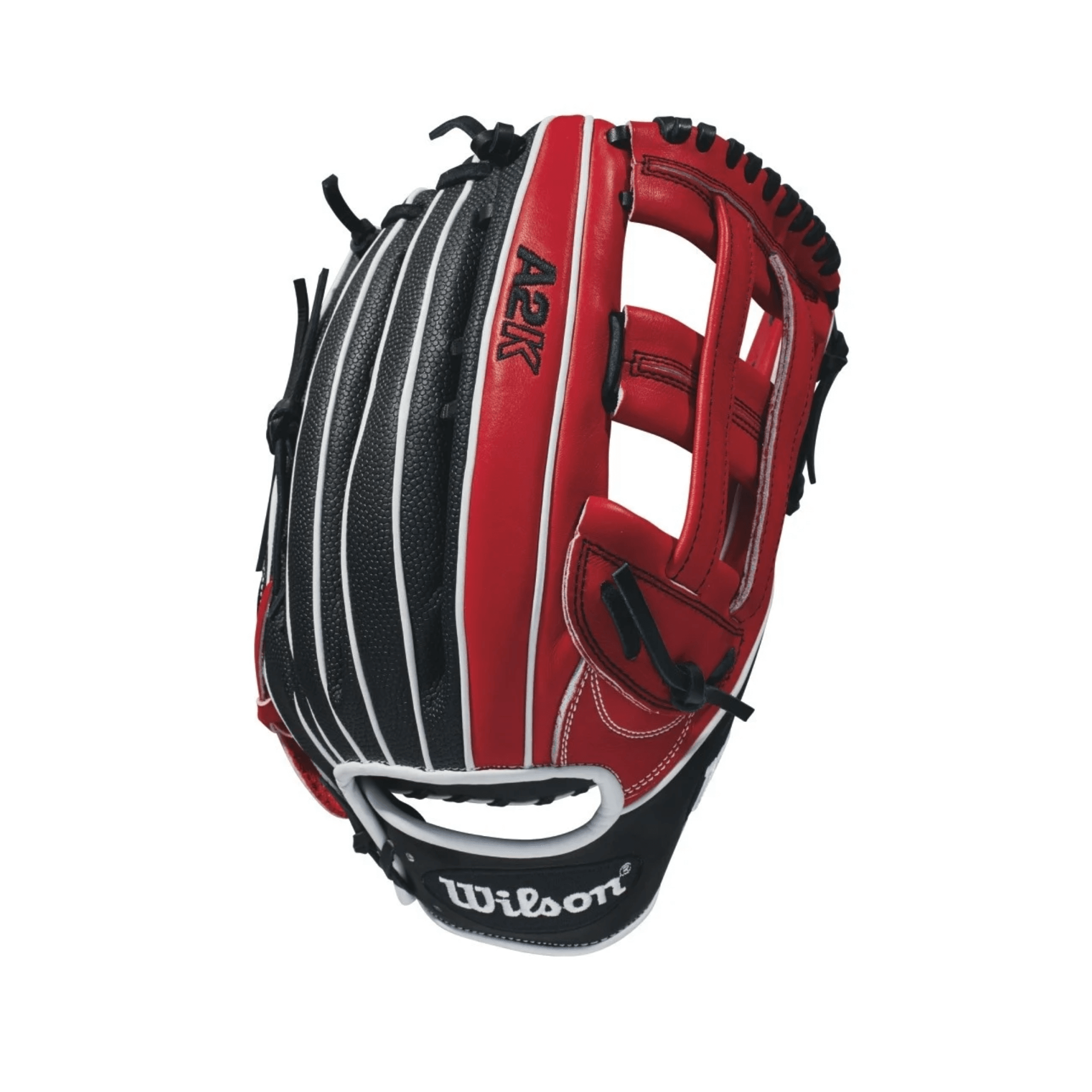 Wilson A2K 1799 custom glove in red and black, designed for performance and style, celebrating Mookie Betts.