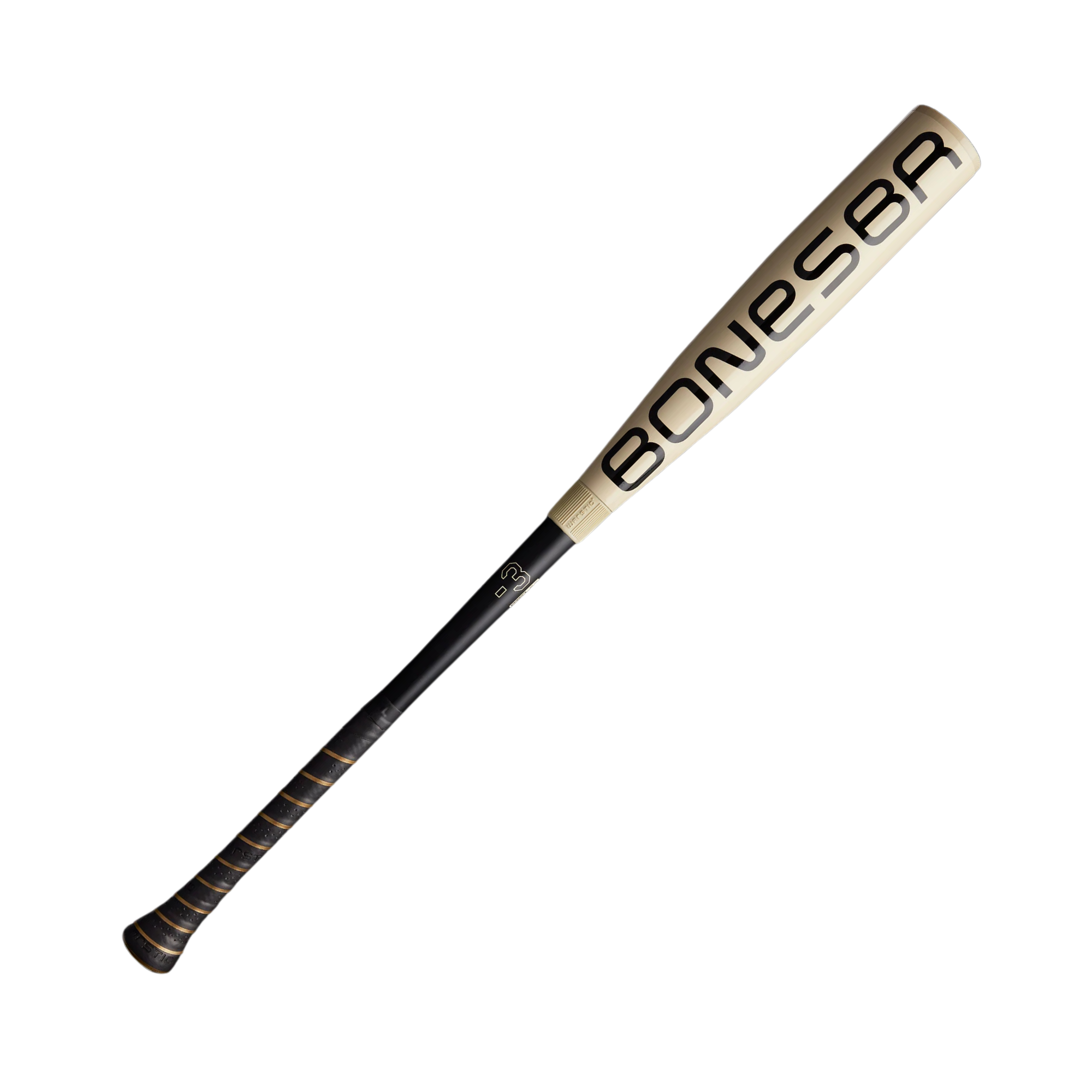 Close-up of Warstic 2025 Bonesaber Hybrid bat's front, highlighting Katana2X Alloy Barrel.