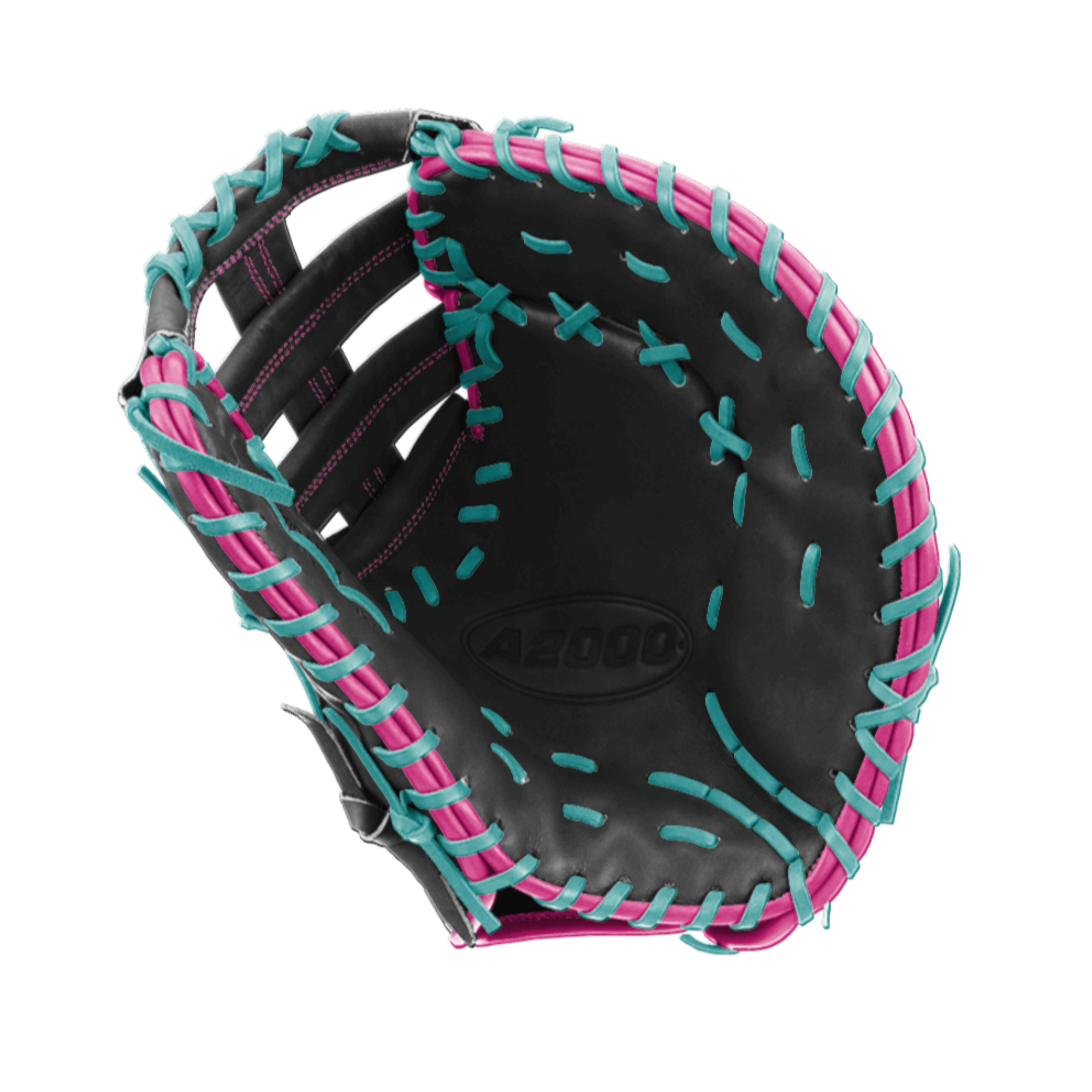 Close-up of Wilson A2000 1679 palm, highlighting premium leather and unique Midnight Party design.