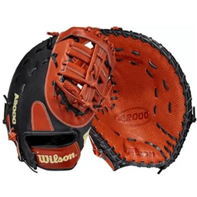 Wilson A2000 Spin Control 1620 12.5" Copper/Black SS mitt featuring dimpled texture for enhanced grip.