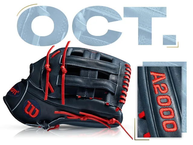 Wilson A2000 1799 glove in blue and red, featuring October 2017 custom design by Ender Inciarte.