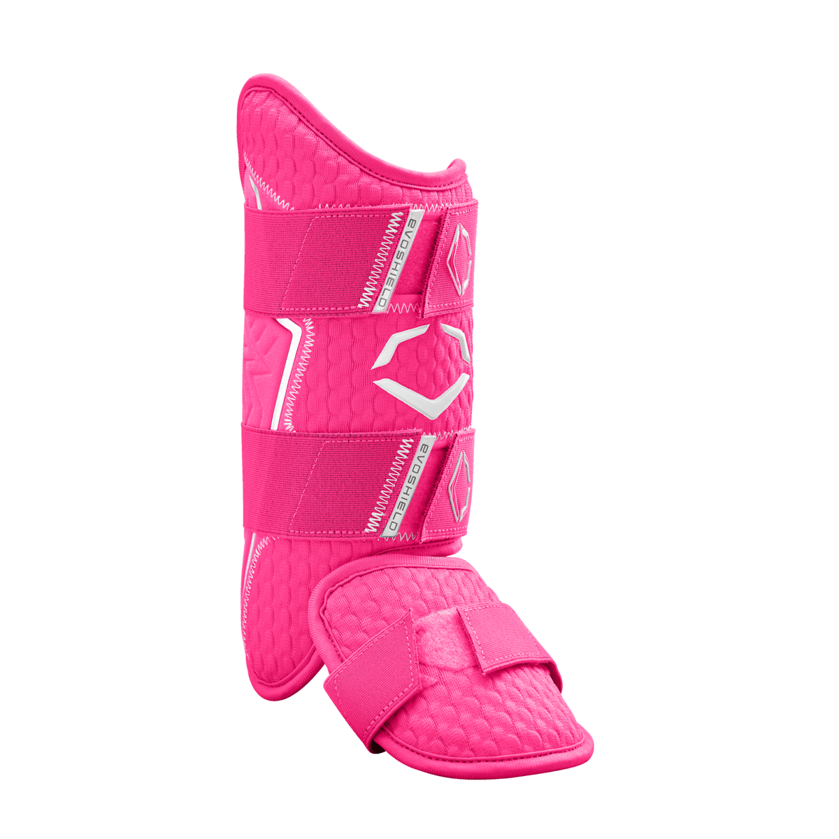 Evoshield Pro-SRZ 2.0 Batter's Leg Guard in vibrant pink, featuring Gel-to-Shell technology for optimal protection.