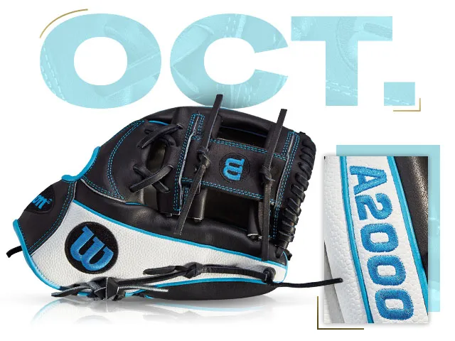 Wilson A2000 1787 custom baseball glove for October 2016 fan vote, featuring black and blue design.