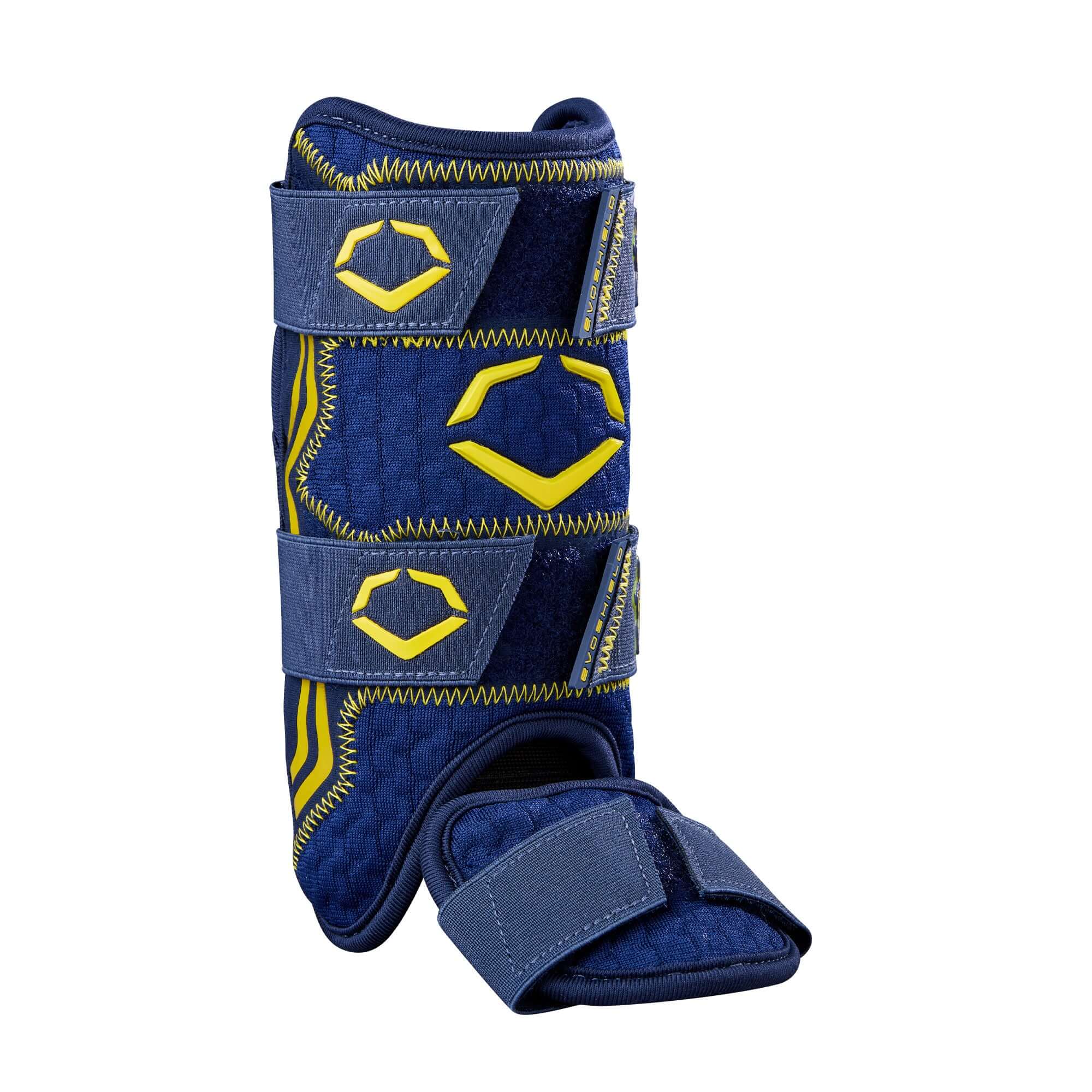 Evoshield X-SRZ Bananas Leg Guard in Navy and Yellow, designed for optimal protection and comfort during sports.