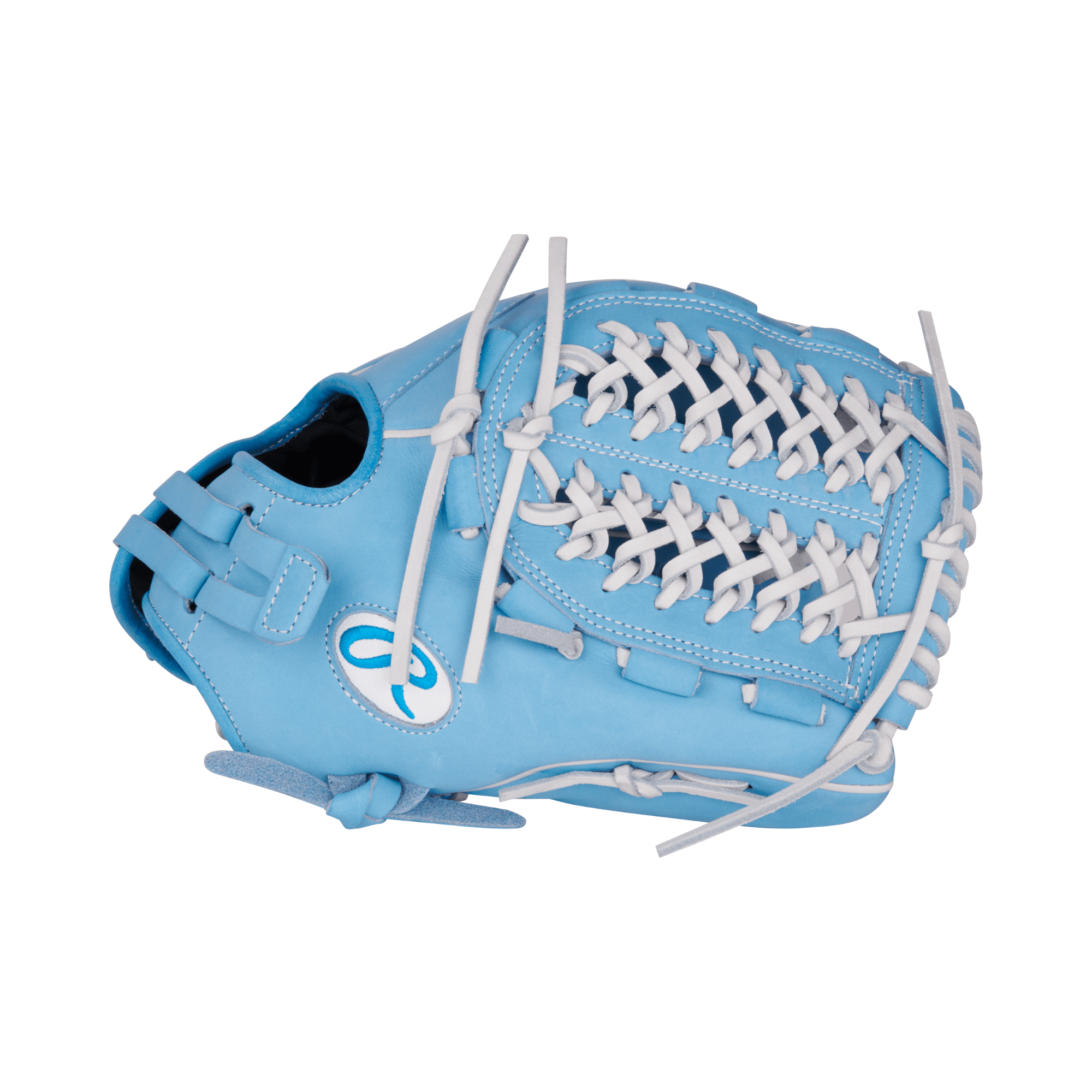 Rawlings Heart of the Hide Series Softball Glove in Columbia Blue, 12.5 inches, for right-hand throwers.