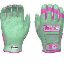 Franklin CFX Pro Custom Batting Gloves in mint and pink, offering comfort and superior grip for enhanced batting performance.