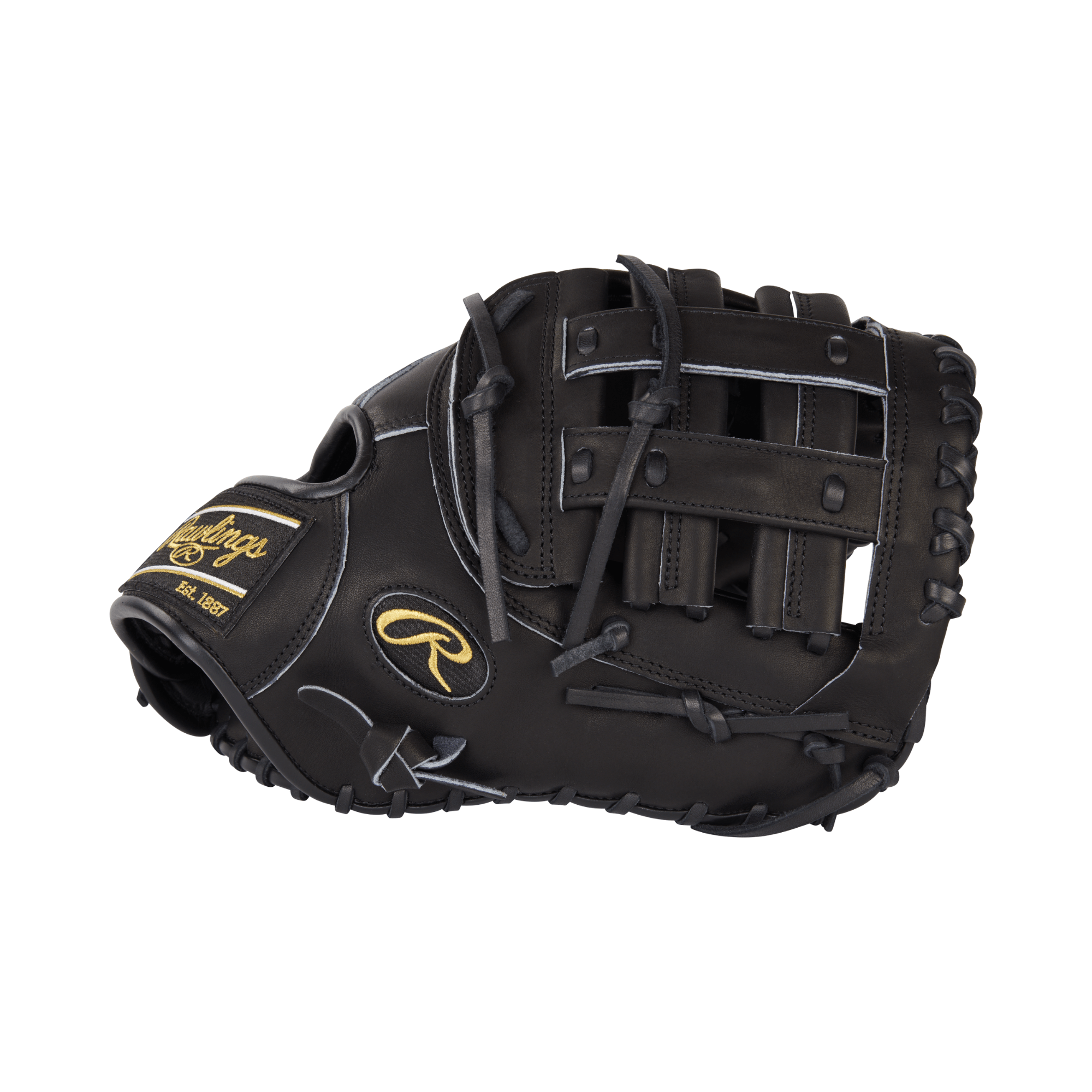 Rawlings Heart of the Hide 12.5-inch First Base Mitt, jet black with gold accents, modified H-Web design