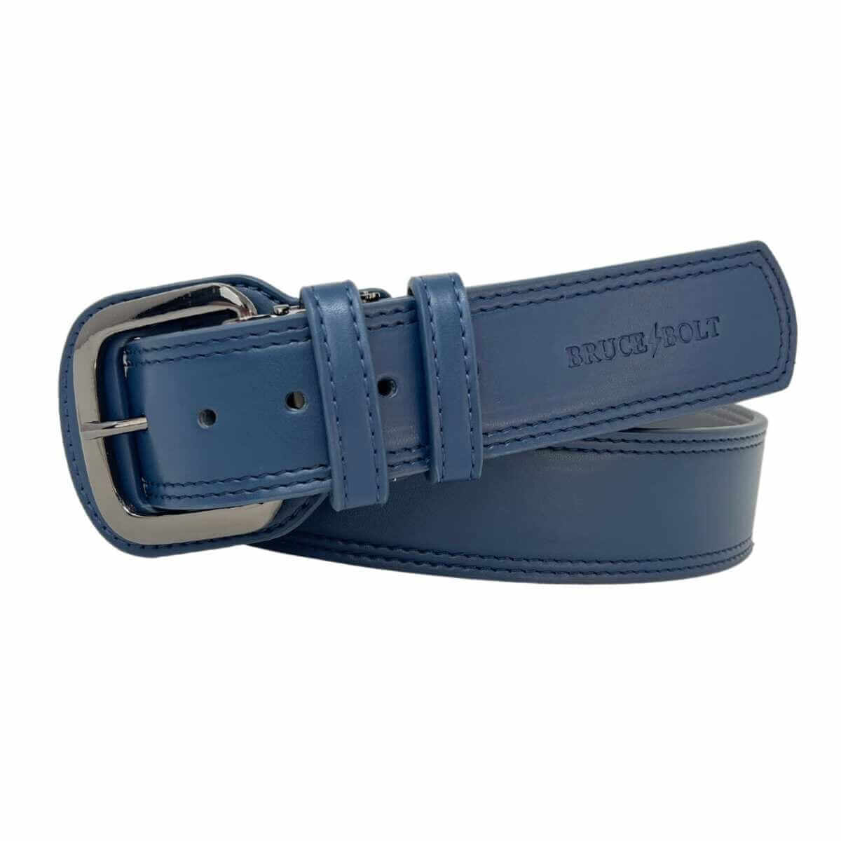 Bruce Bolt Adjustable Belt in Navy, crafted from premium synthetic leather with a stylish silver buckle.