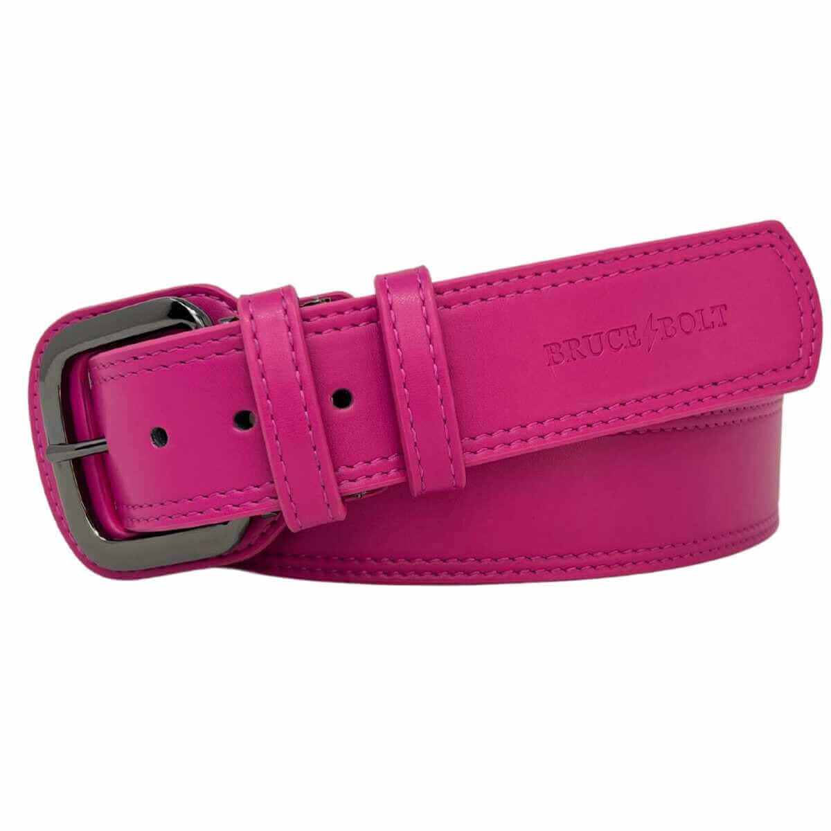 Bruce Bolt Adjustable Pink Belt made from durable Cutis Vera synthetic leather with a sturdy alloy buckle.