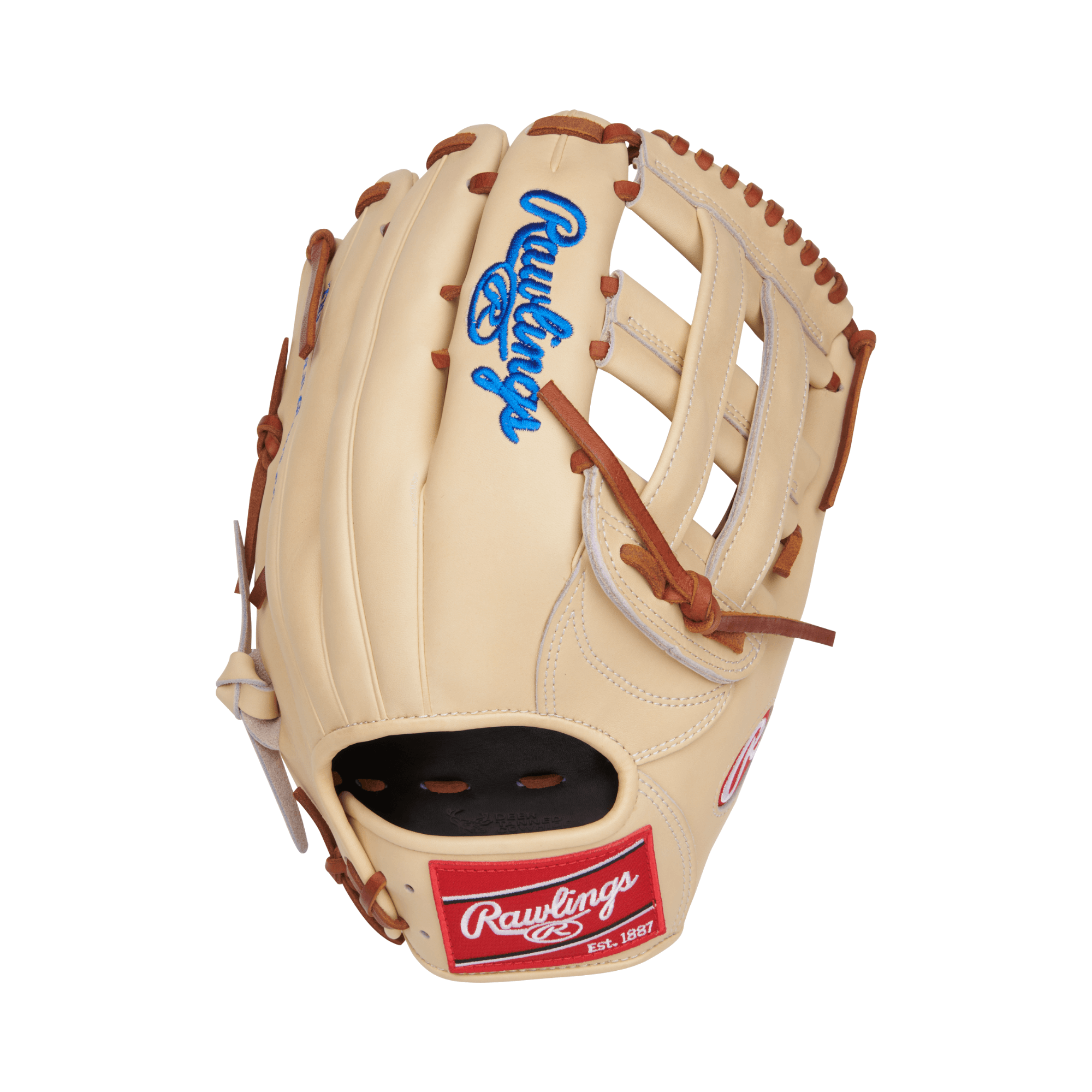 Rawlings 12.75-inch Heart of the Hide outfield glove with camel leather and tan laces