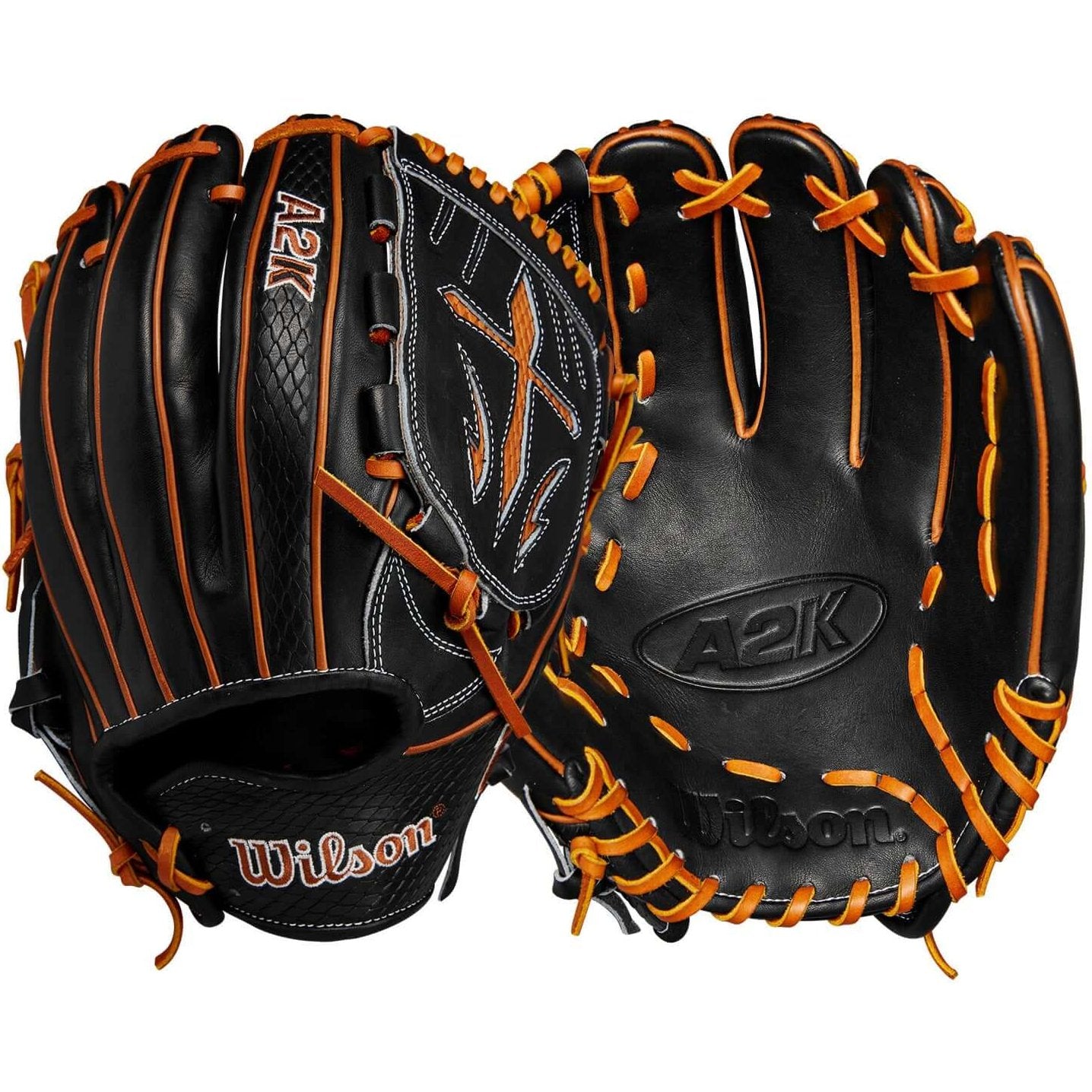 Wilson 2024 A2K B23 12-inch Pitcher's Baseball Glove in Black, Saddle, and Tan colors