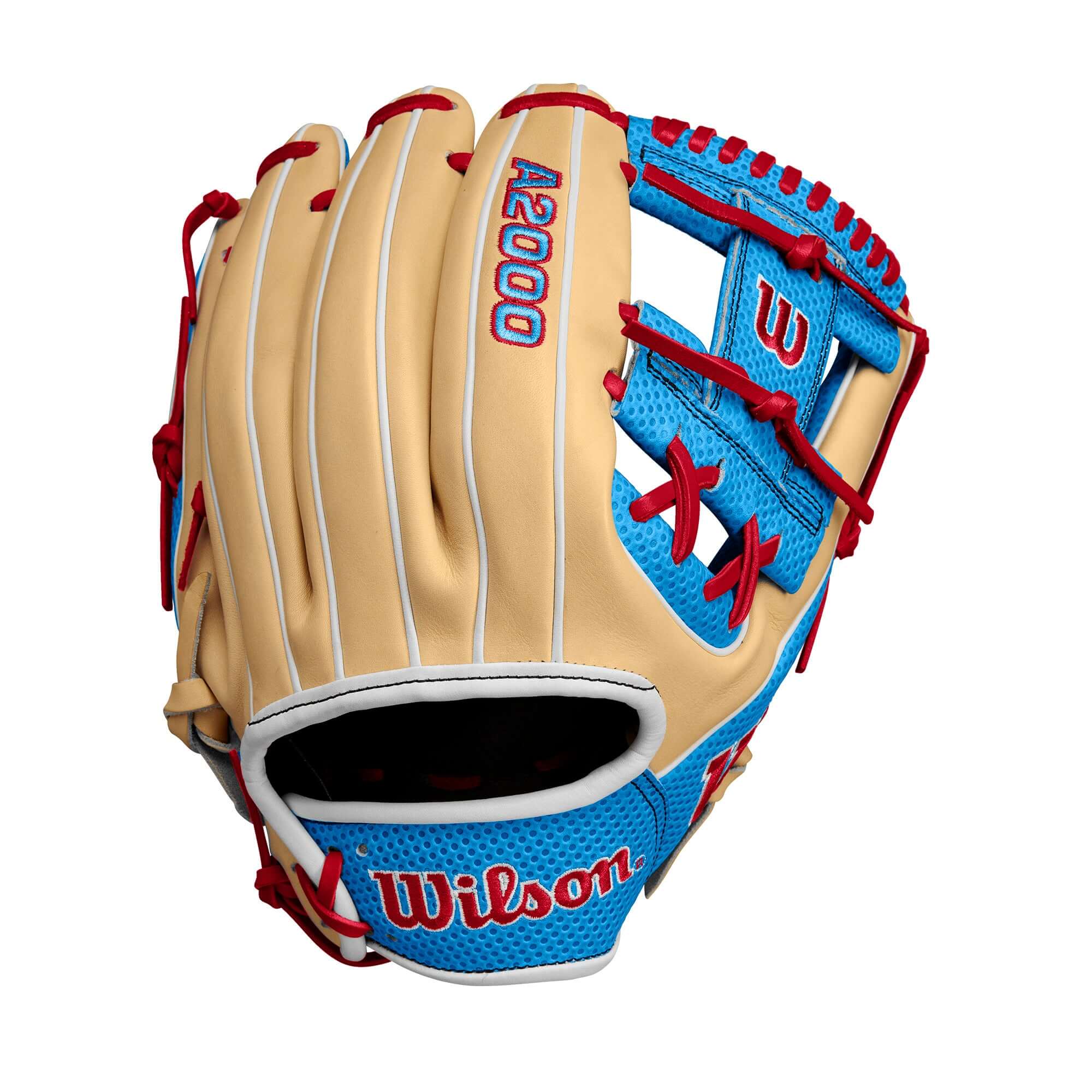 Wilson Fall 2024 A2000 1975 Infield Baseball Glove Blonde/Tropic with Spin Control Technology for clutch outs.