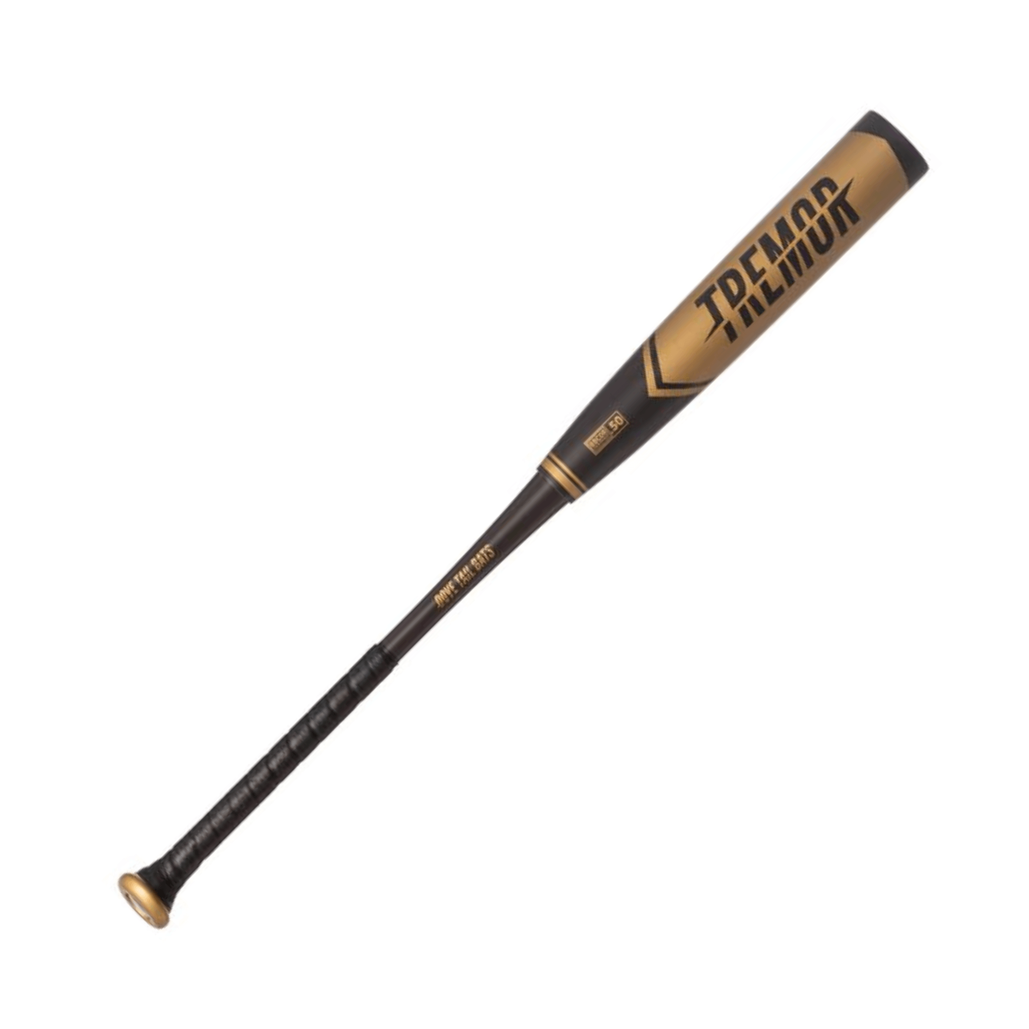 Dove Tail Bats The Tremor BBCOR Metal Bat with ProXR technology in black and gold, available in 31-34 inch lengths.