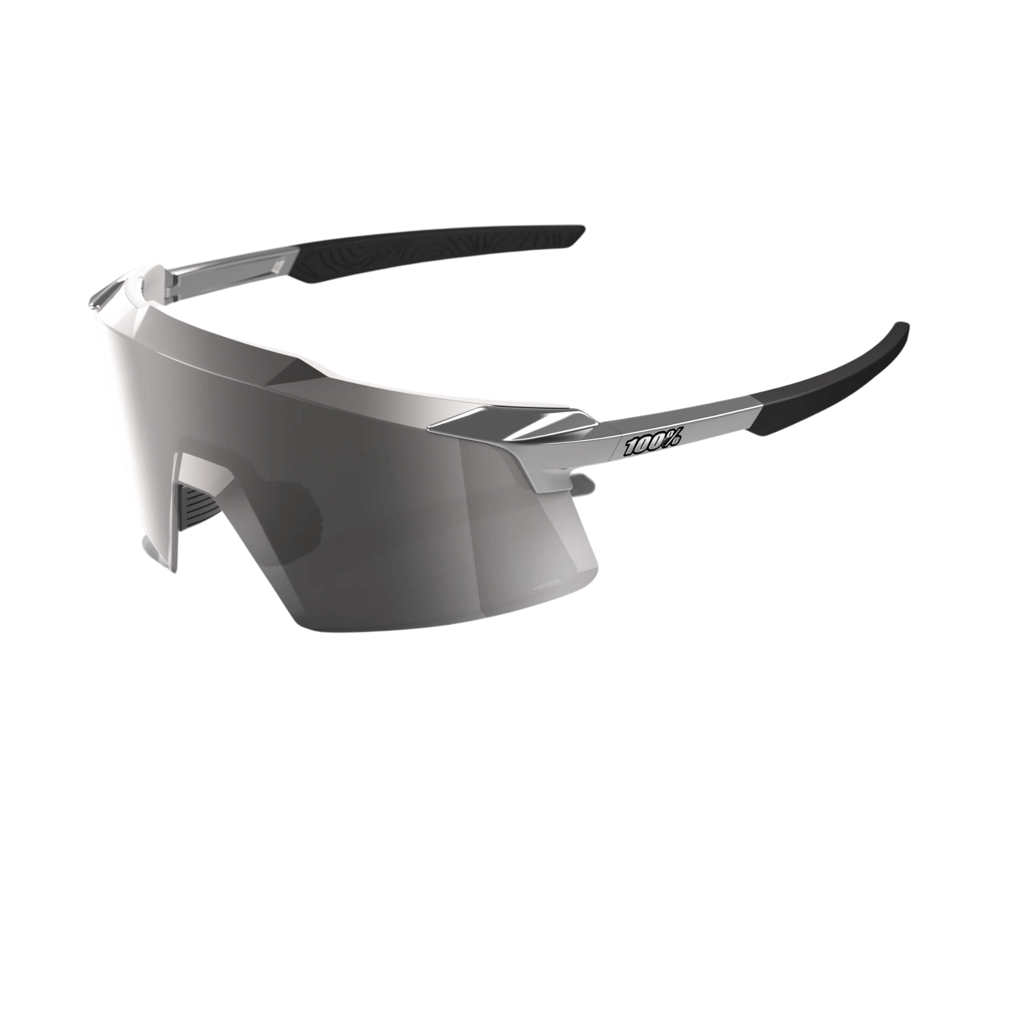 100% Aerocraft Gloss Black Chrome HiPER® Silver Mirror Lens sunglasses with frameless design and ultra HD optics.