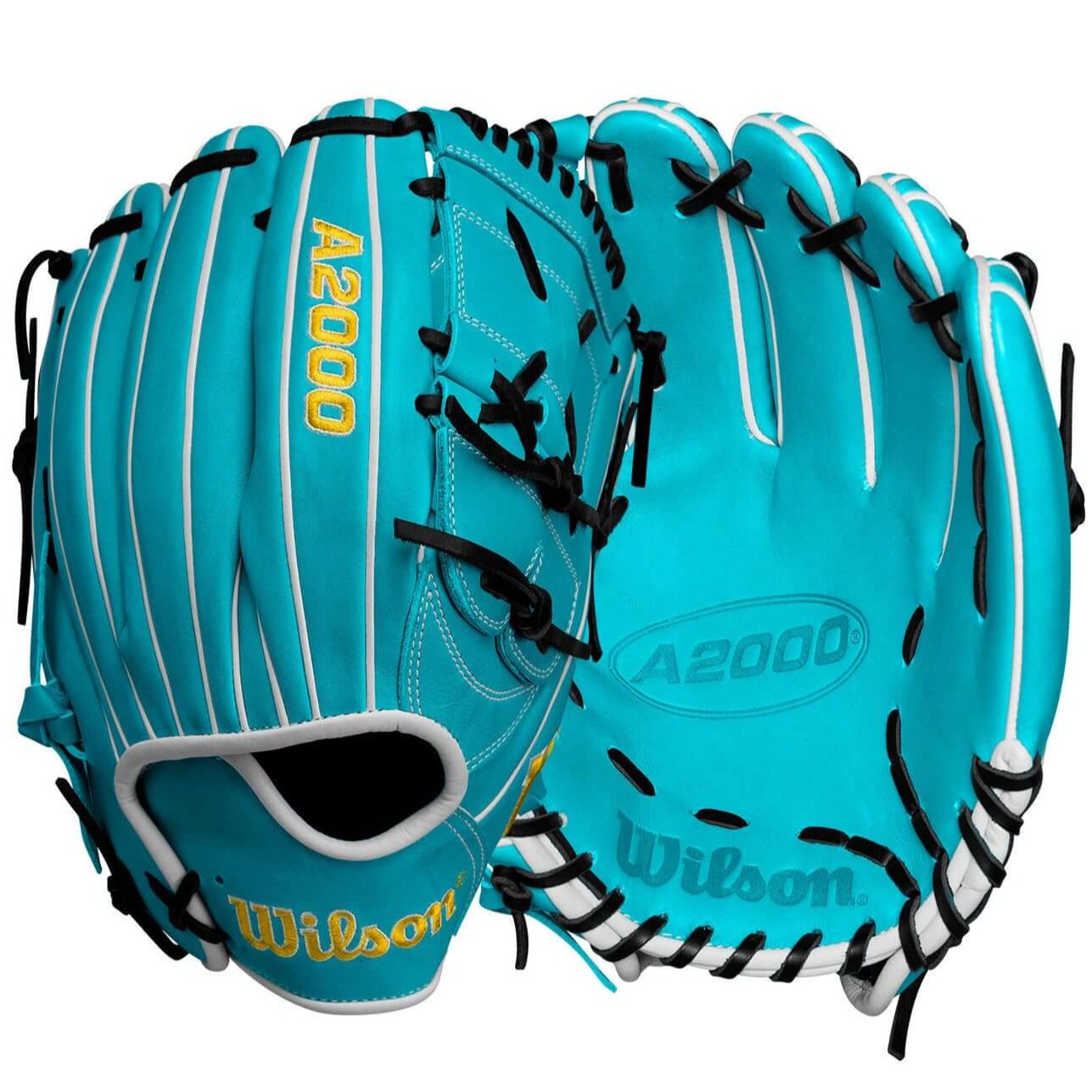 Wilson A2000 SA17 glove in teal and white, 12 inches, perfect for spring 2025 baseball season.