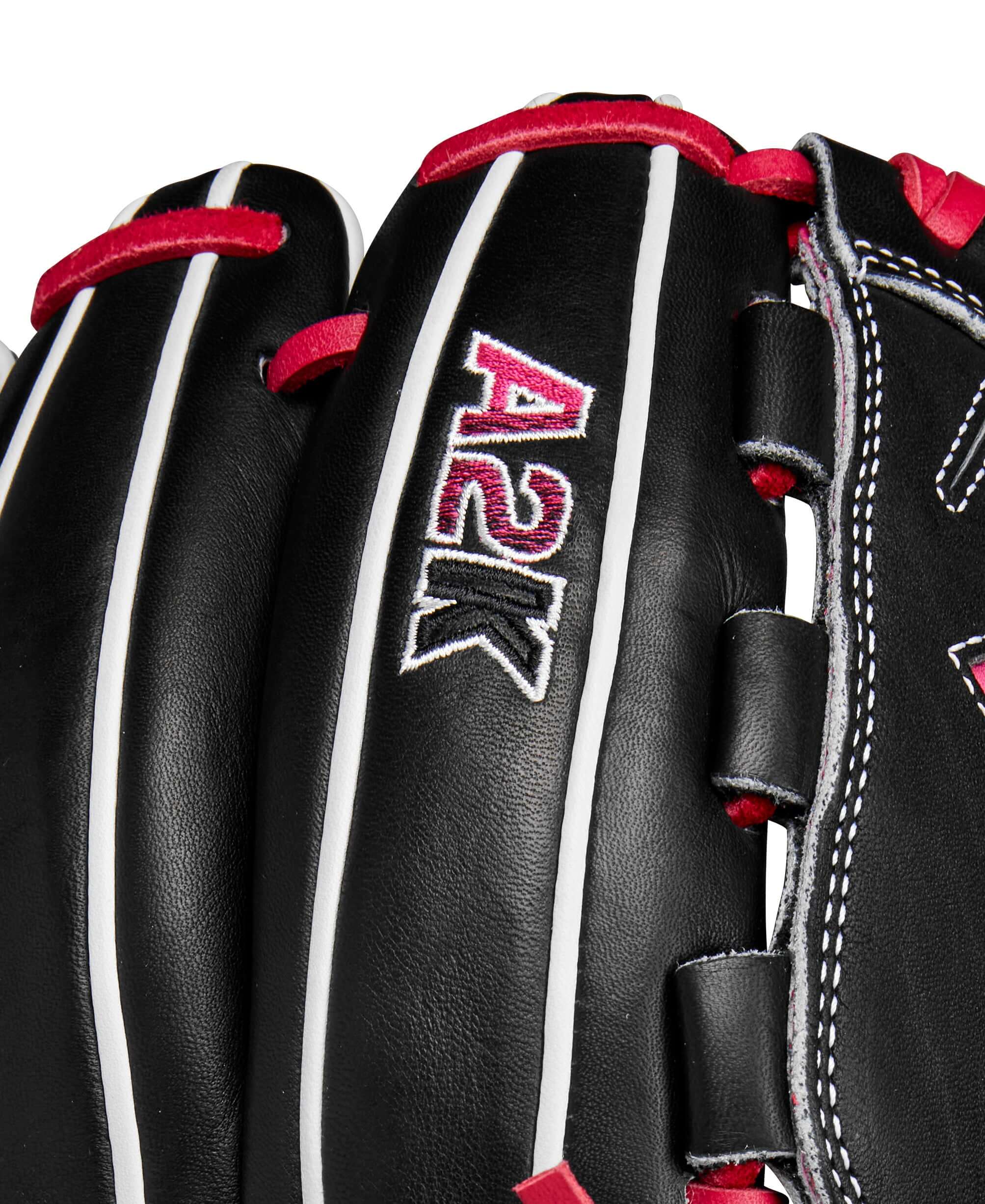 Black Wilson A2K B23 12 Pitcher's Glove, LHT, Pro Stock® Leather, Japanese Craftsmanship, Pink Accents.