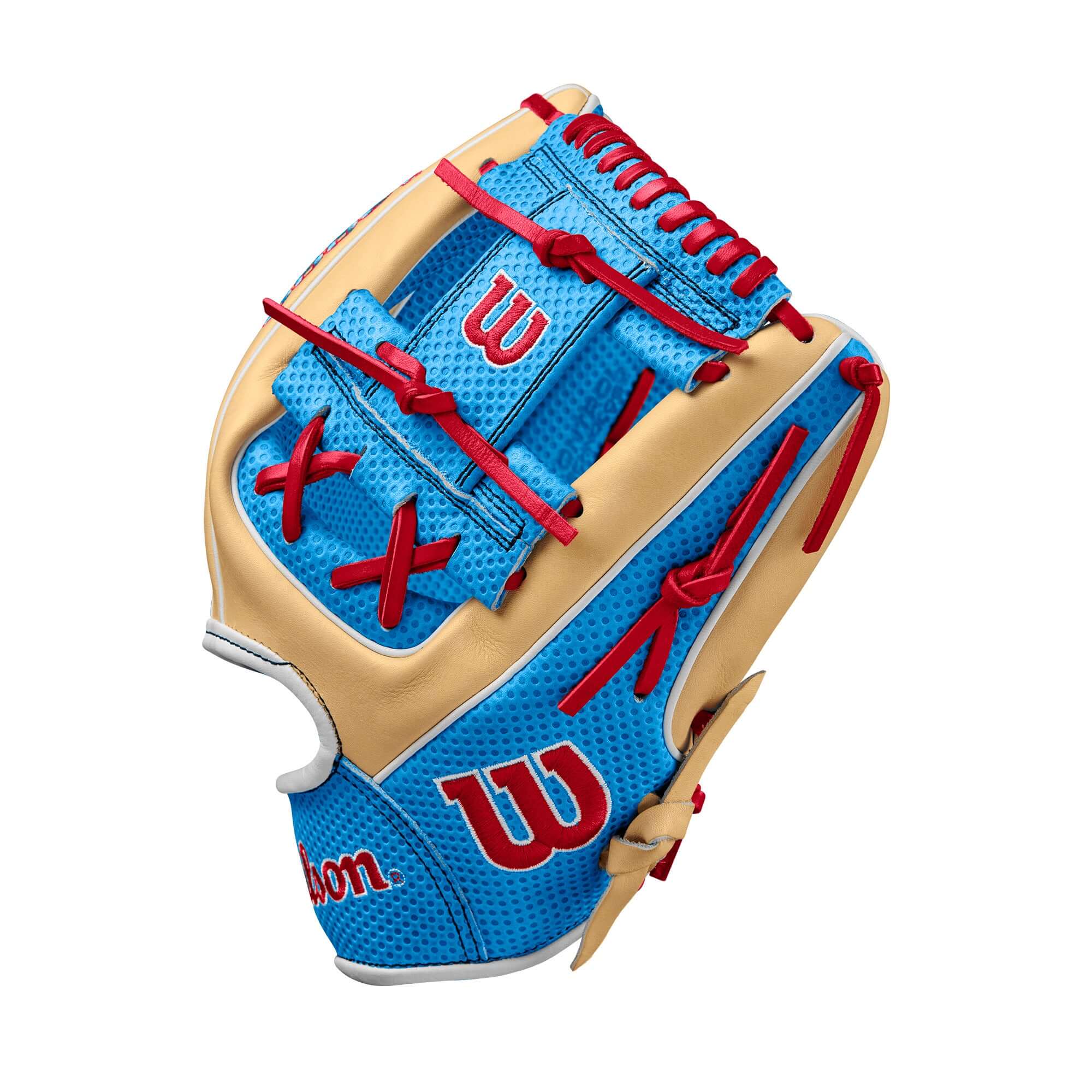 Wilson Fall 2024 A2000 1975 Infield Baseball Glove in Blonde and Tropic Sky Blue with Spin Control Technology