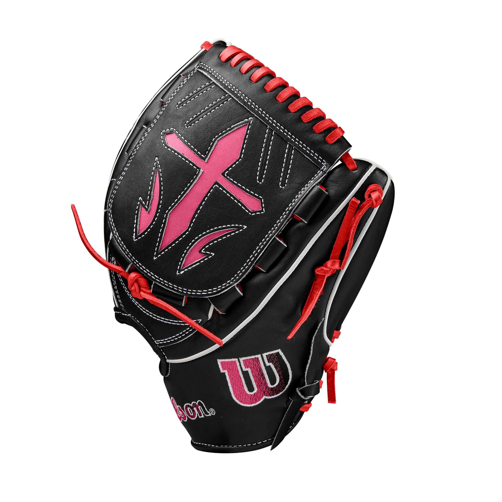 Wilson A2K B23 Pitcher's Glove Black 12 with Pink accents and Swordsman Web.