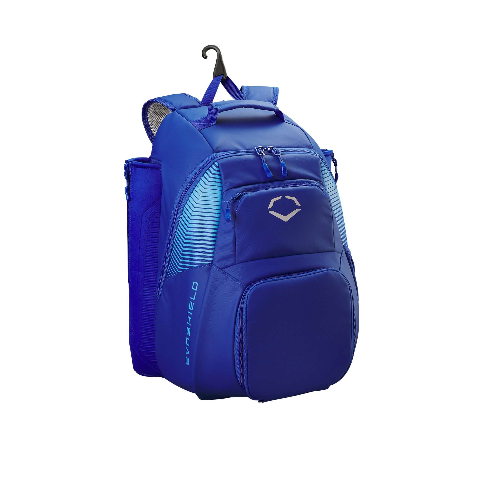 Evoshield Tone Set Backpack in blue, designed for organizing sports gear with water resistance and neoprene bat sleeves.