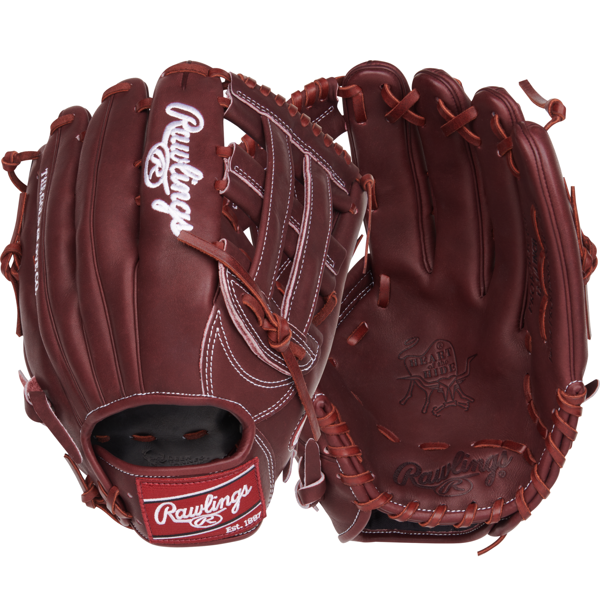  Rawlings Heart of the Hide Outfield Glove, 12.75" Sherry leather, highlighting front and back view with luxurious finish.