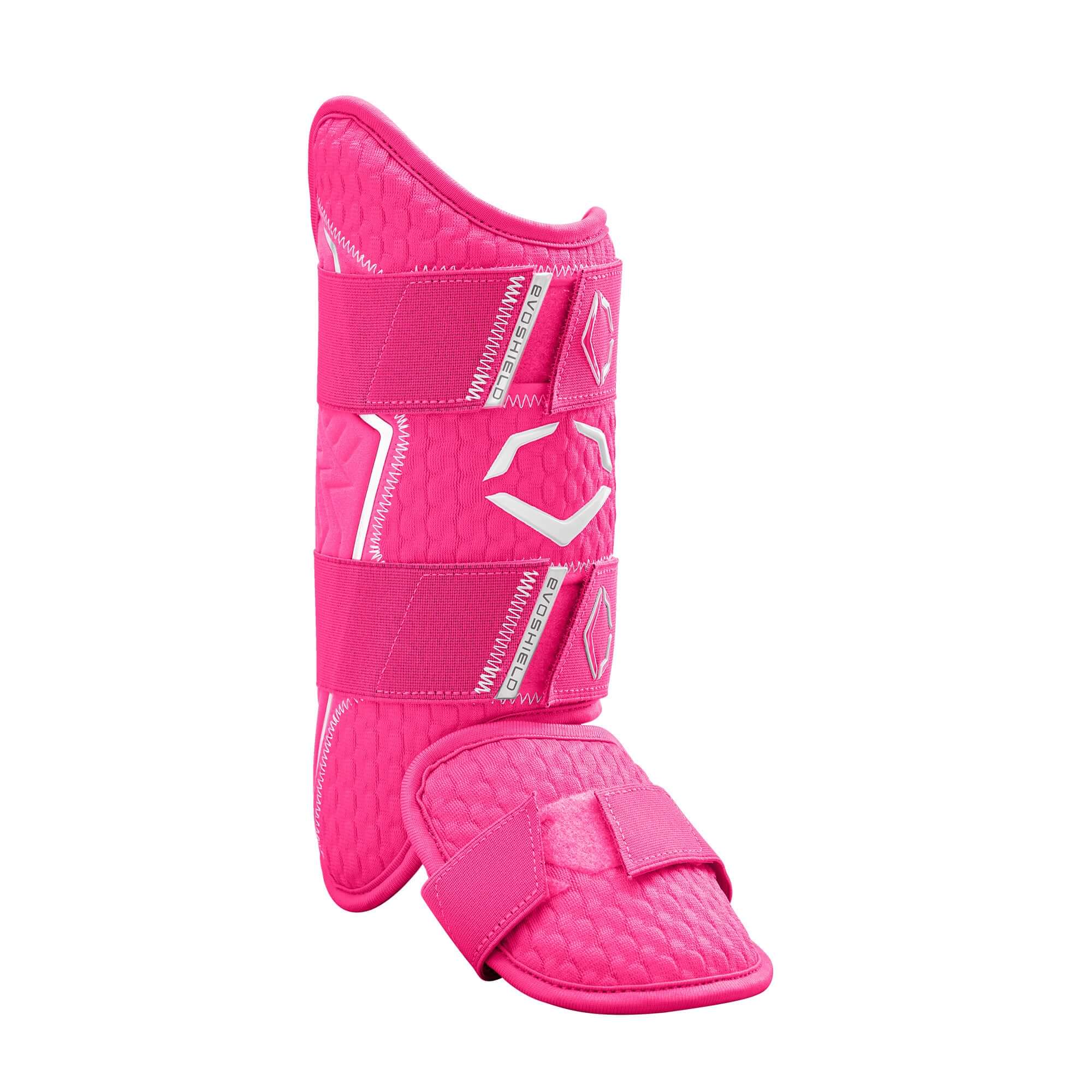 Evoshield Pro-SRZ 2.0 Batter's Leg Guard in Pink with Gel-to-Shell technology for optimal protection in baseball and softball.