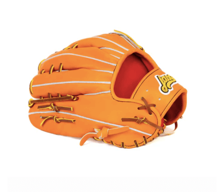 Jax LJ-10 outfield glove in orange tan, featuring a deep pocket for ball security, made in Japan for ultimate control and agility.