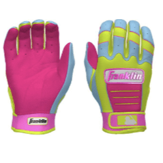 Franklin CFX Pro Custom Batting Gloves in Caribbean Yellow with pink and blue accents for enhanced grip and performance.