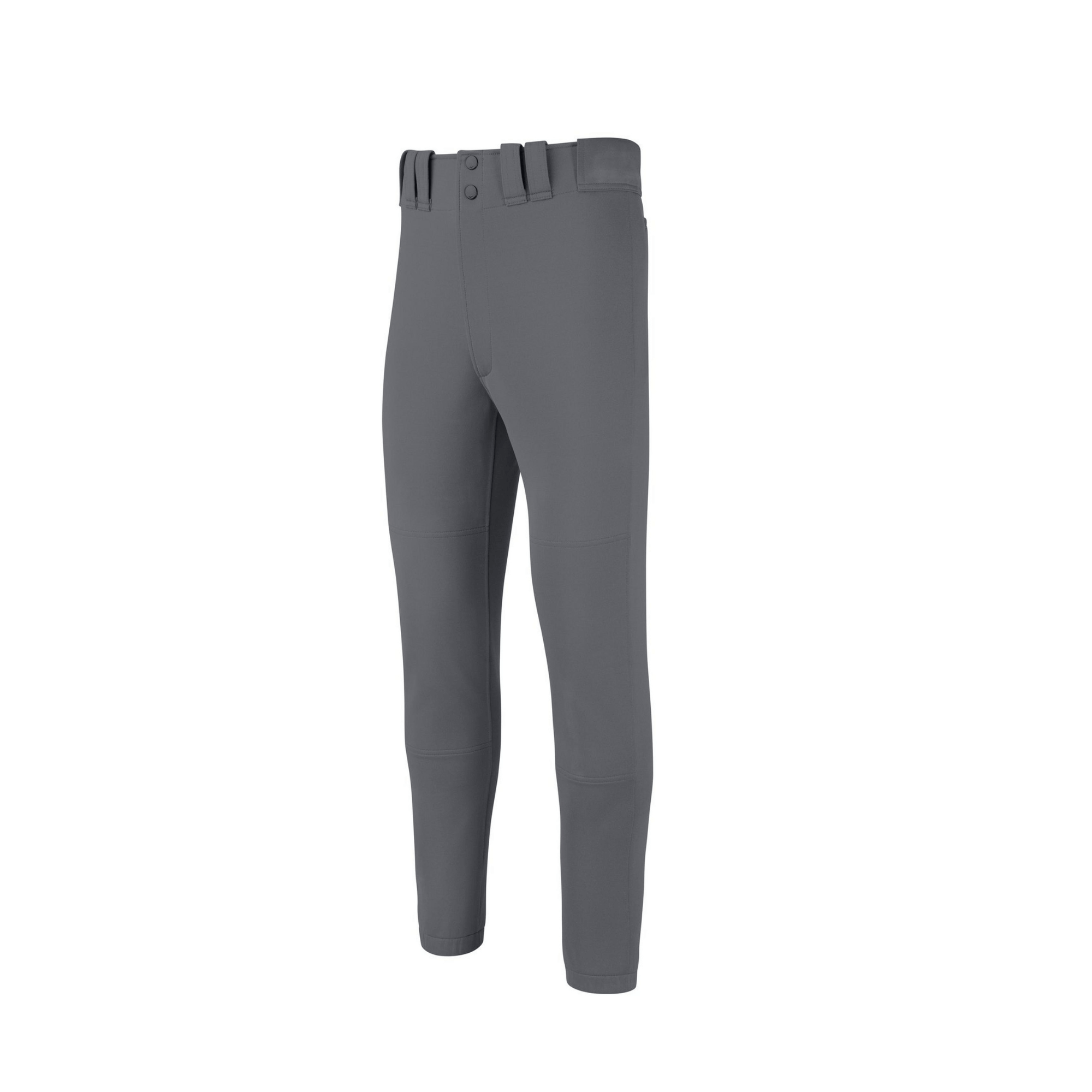 Mizuno Youth Premier Baseball Pant in gray, featuring elastic leg openings and dual-layer knee construction.