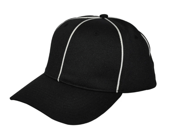 Smitty black football hat with white piping, flex fit design for stylish and comfortable wear on the field.