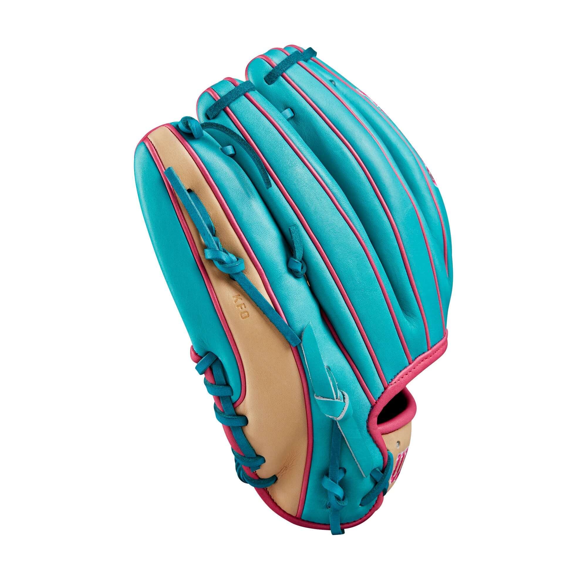 Wilson Spring 2025 A2000 1786 teal/blonde baseball glove, 11.5", showcasing vibrant colors and premium design.