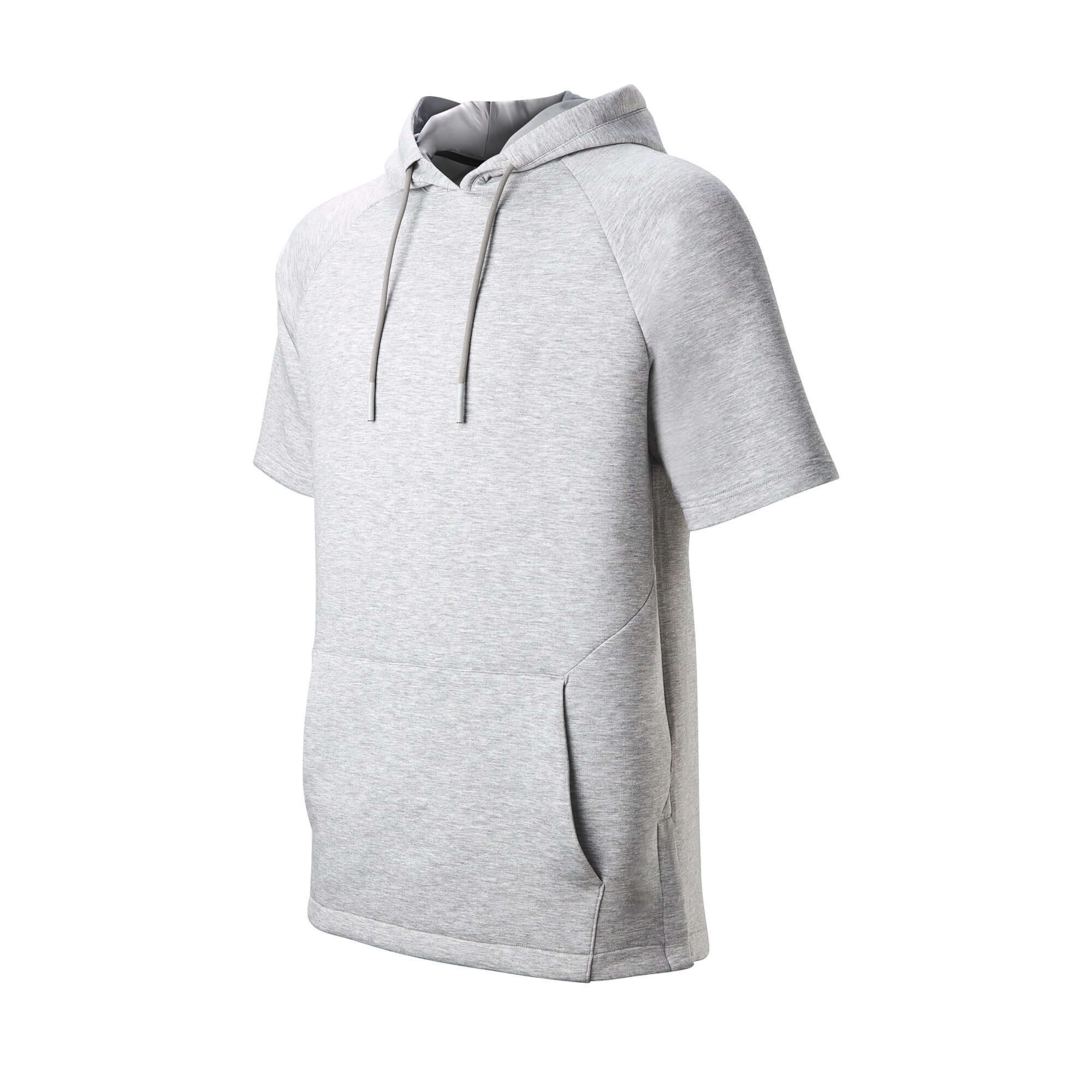 Evoshield Men's Pro Team Short Sleeve Hoodie 2.0 in Heather Grey, featuring a comfortable design for workouts and leisure.