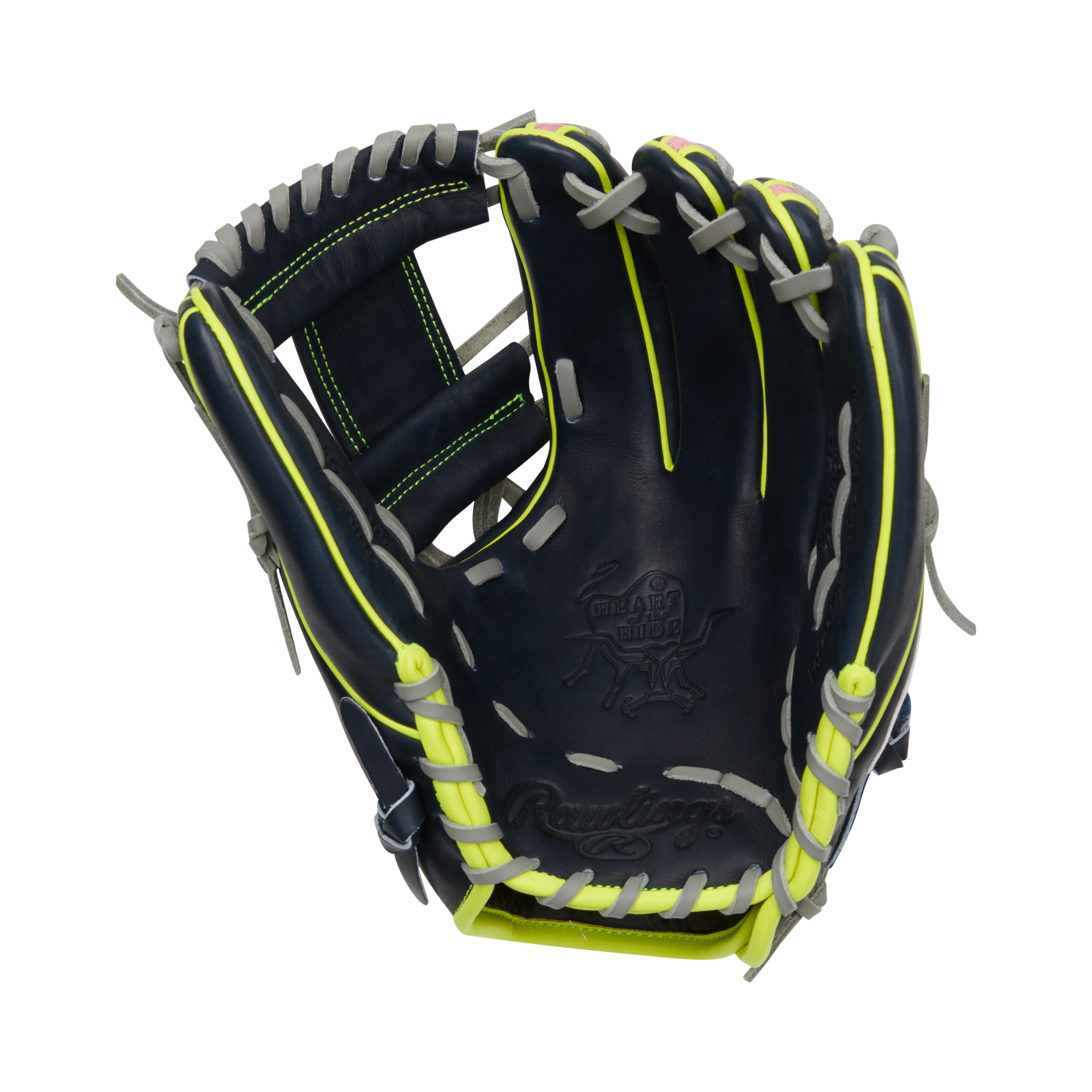 Front view of PRO315-2NPY glove with Pro I™ web, showcasing pink camo stamped leather for faster infield transfers