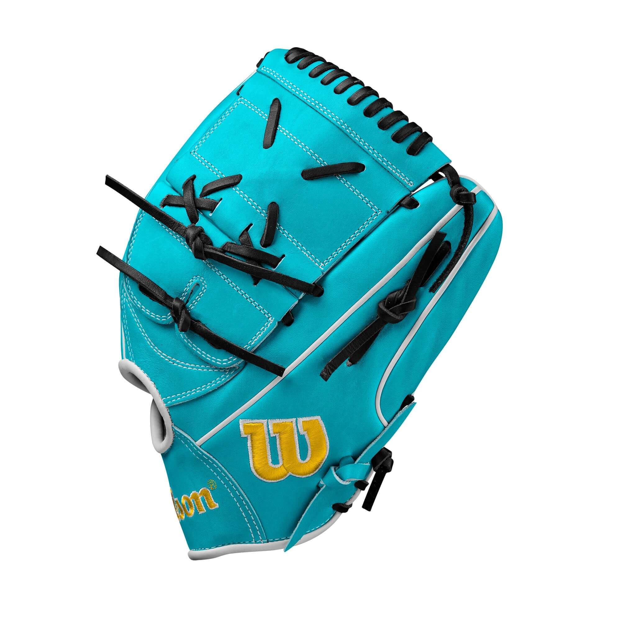 Wilson Spring 2025 A2000 SA17 Teal/White 12" baseball glove, showcasing vibrant teal color and classic design.