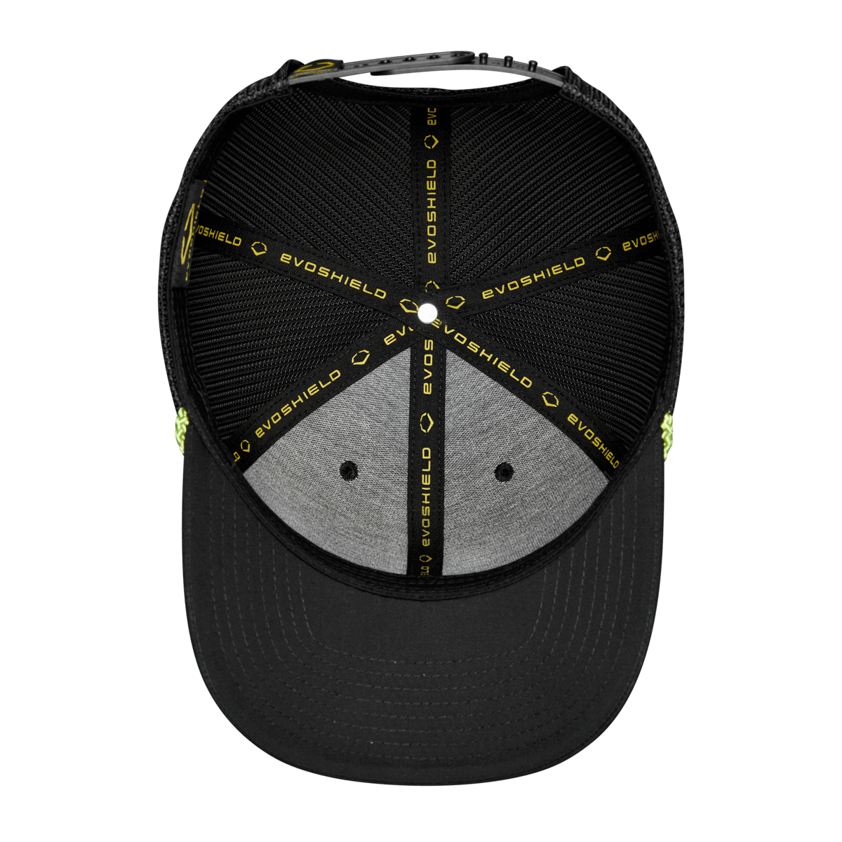 Interior view of Evoshield PA Silicone Monkey Rope Hat Black, showcasing its comfortable design and ventilation features.