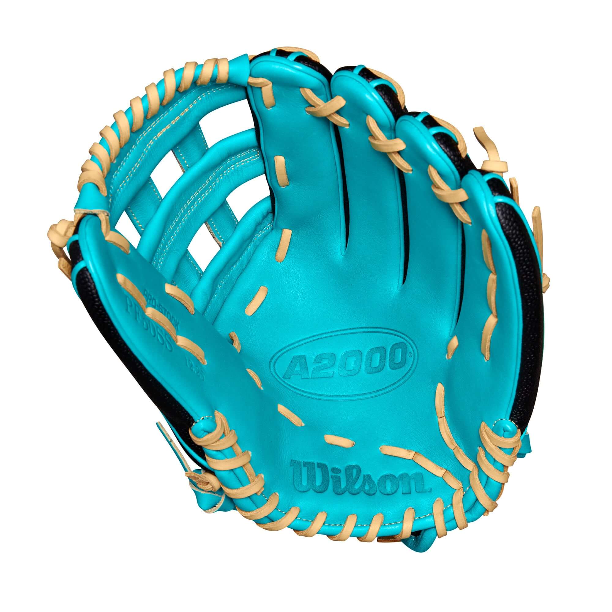 Wilson A2000 PF50SS 12.25 Outfield Glove LHT Black/Teal Pedroia Fit, Pro Stock Leather, SuperSkin, Dual Post Web.