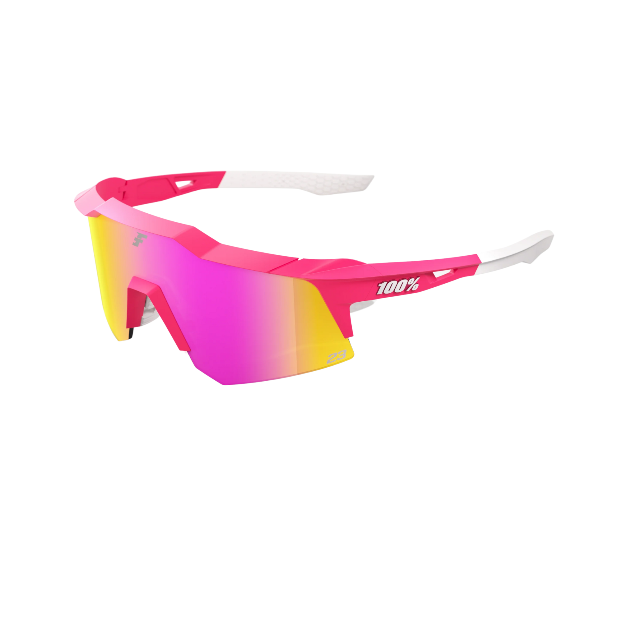 Main view of 100% Speedcraft XS LE Tatis 24 LE HiPER Pink Mirror sunglasses, capturing vibrant style"