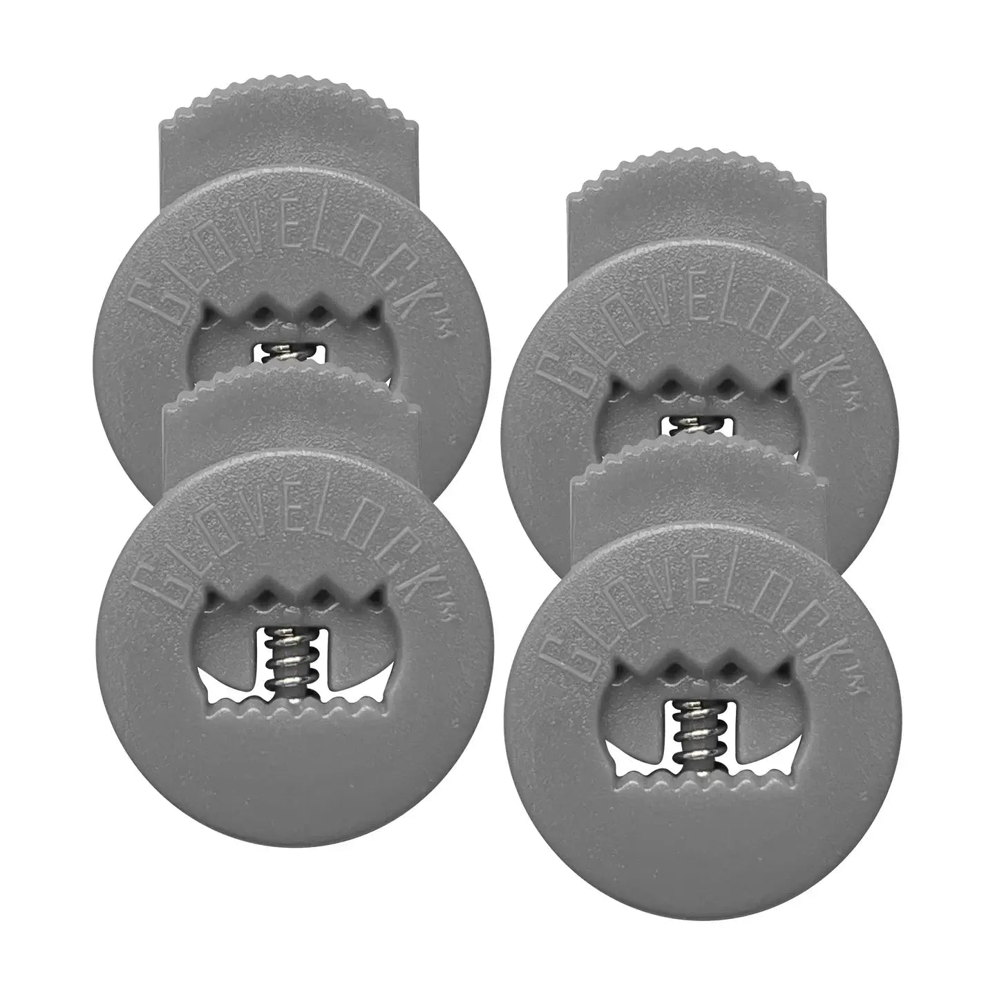 All-Star Glovelocks 4 Pack Lace Clips for secure glove fit in grey, shown close-up.