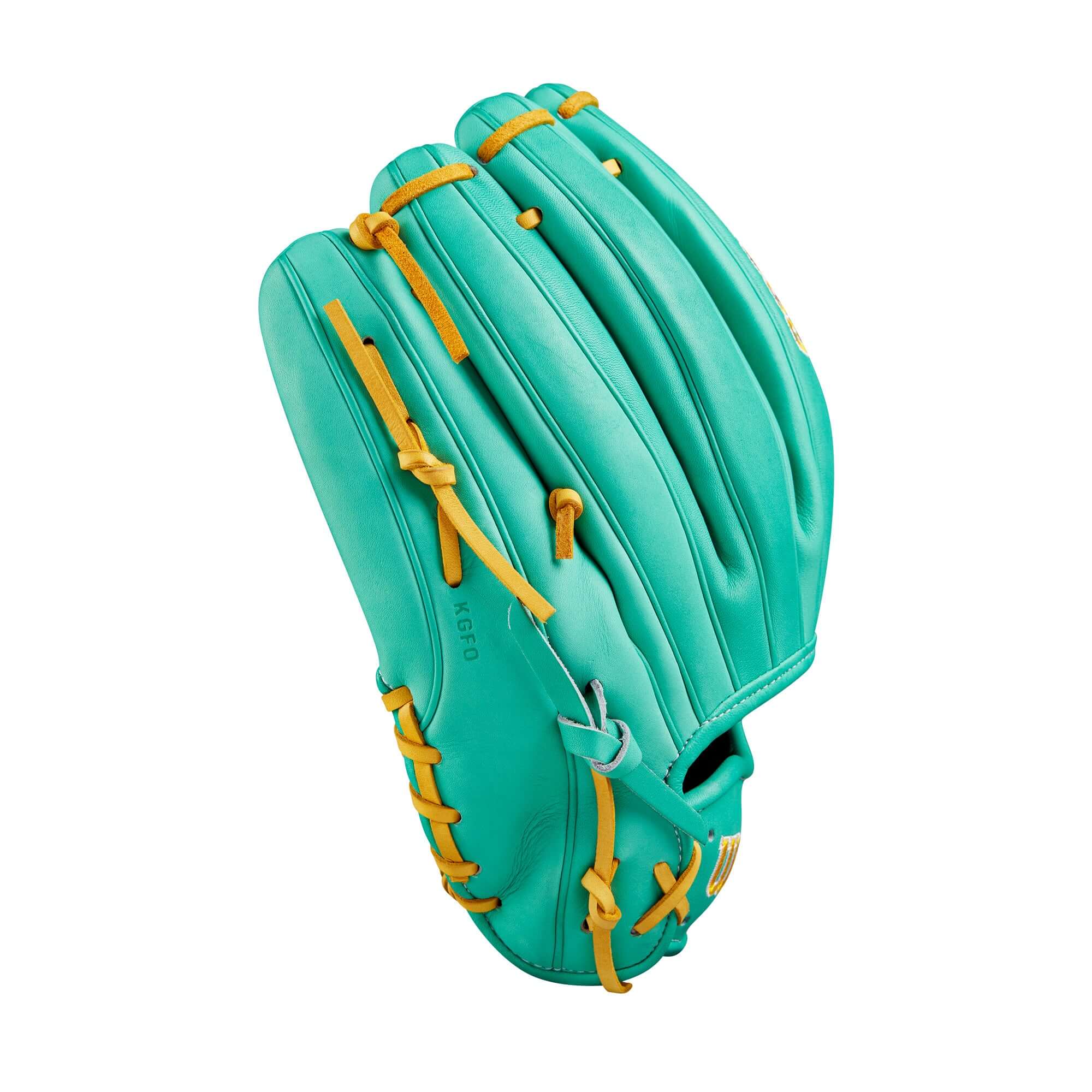 Wilson Fall 2024 A2000 B23 12-inch pitcher's glove in seafoam with yellow inlay, Pro Stock leather