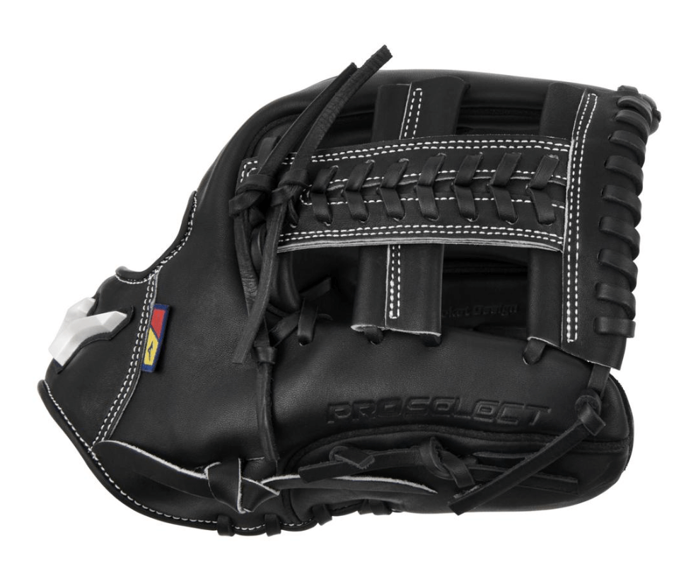 Mizuno GPS-40R Pro Select 11.5" infield baseball glove, premium Steerhide leather, black with white stitching.