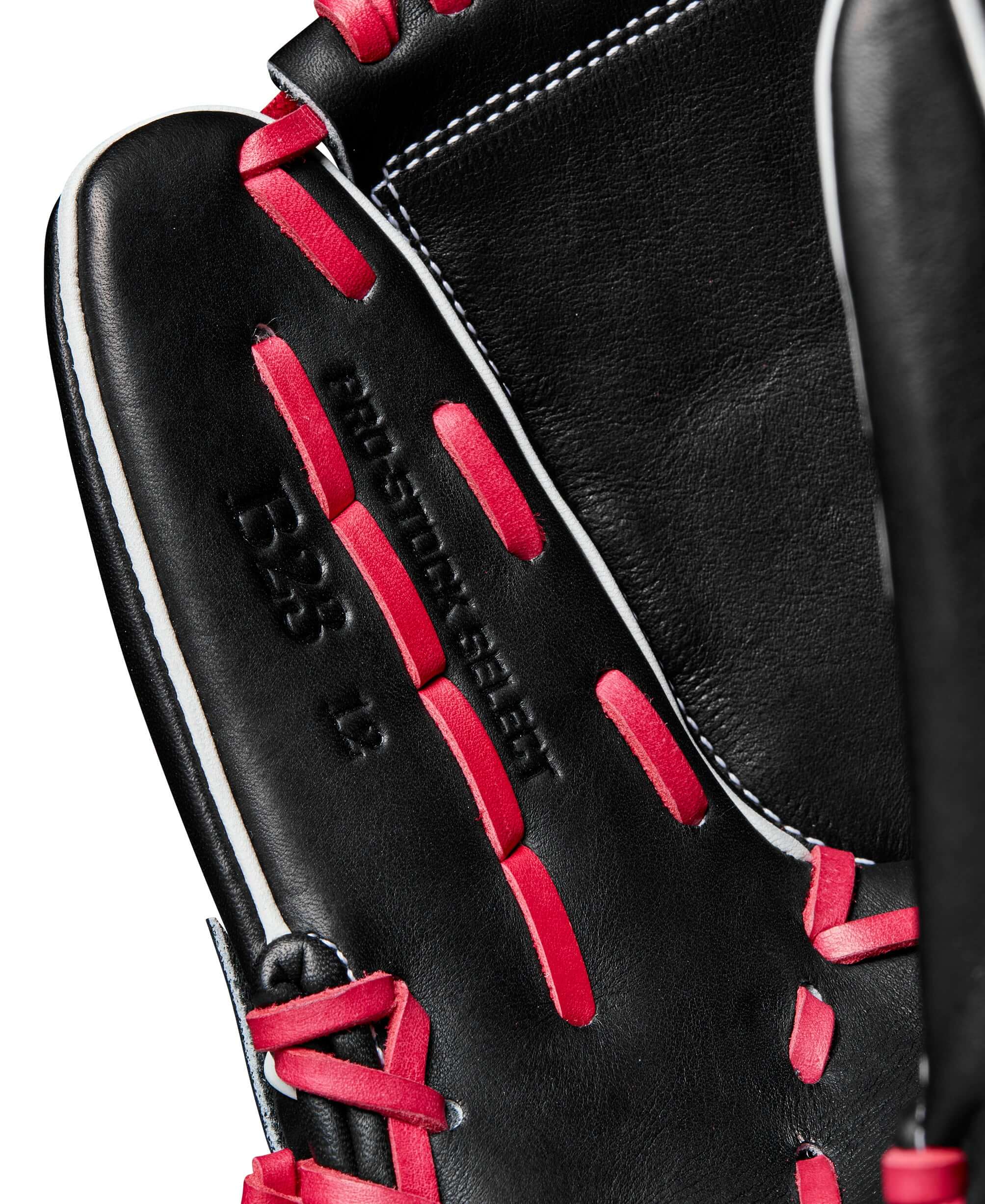 Black Wilson A2K B23 12 Pitcher's Glove, LHT, Pro Stock® Leather, Japanese Craftsmanship, Pink Accents.