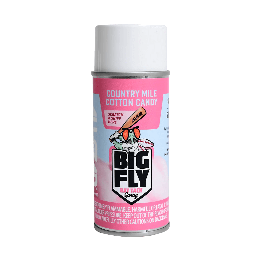 All-Star Big Fly Bat Grip Spray in Country Mile Cotton Candy scent, designed for enhanced grip and fun in the batter's box.